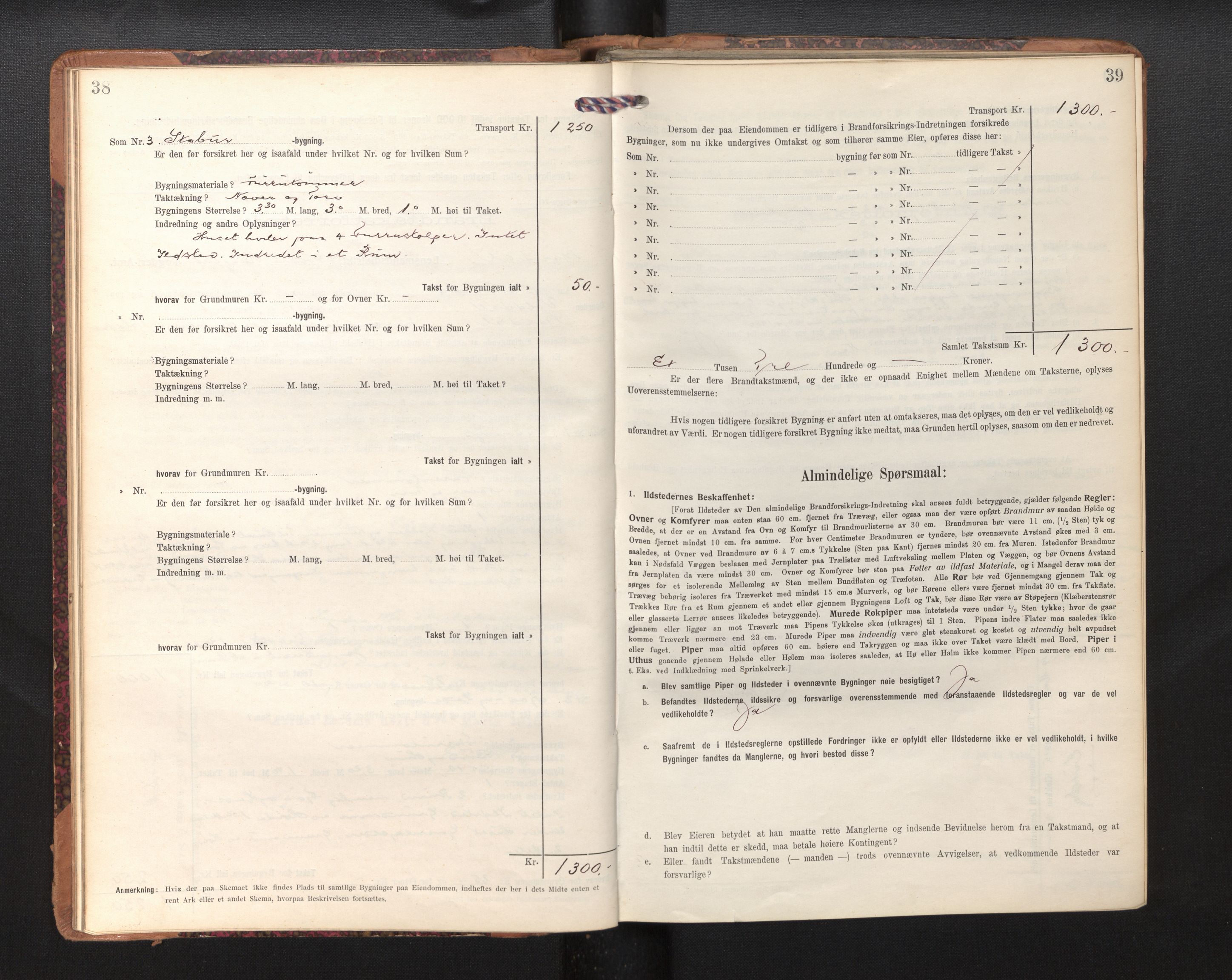 Lensmannen i Årdal, AV/SAB-A-30501/0012/L0009: Branntakstprotokoll, skjematakst, 1914-1926, p. 38-39