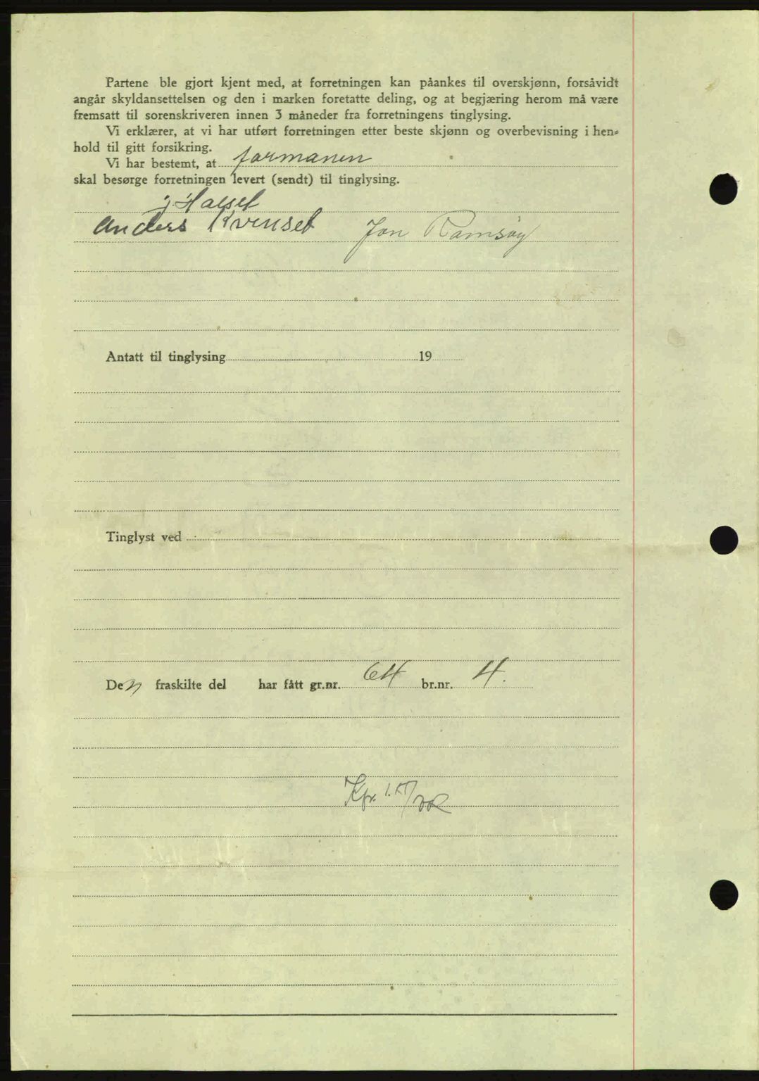 Nordmøre sorenskriveri, SAT/A-4132/1/2/2Ca: Mortgage book no. A96, 1943-1944, Diary no: : 2457/1943