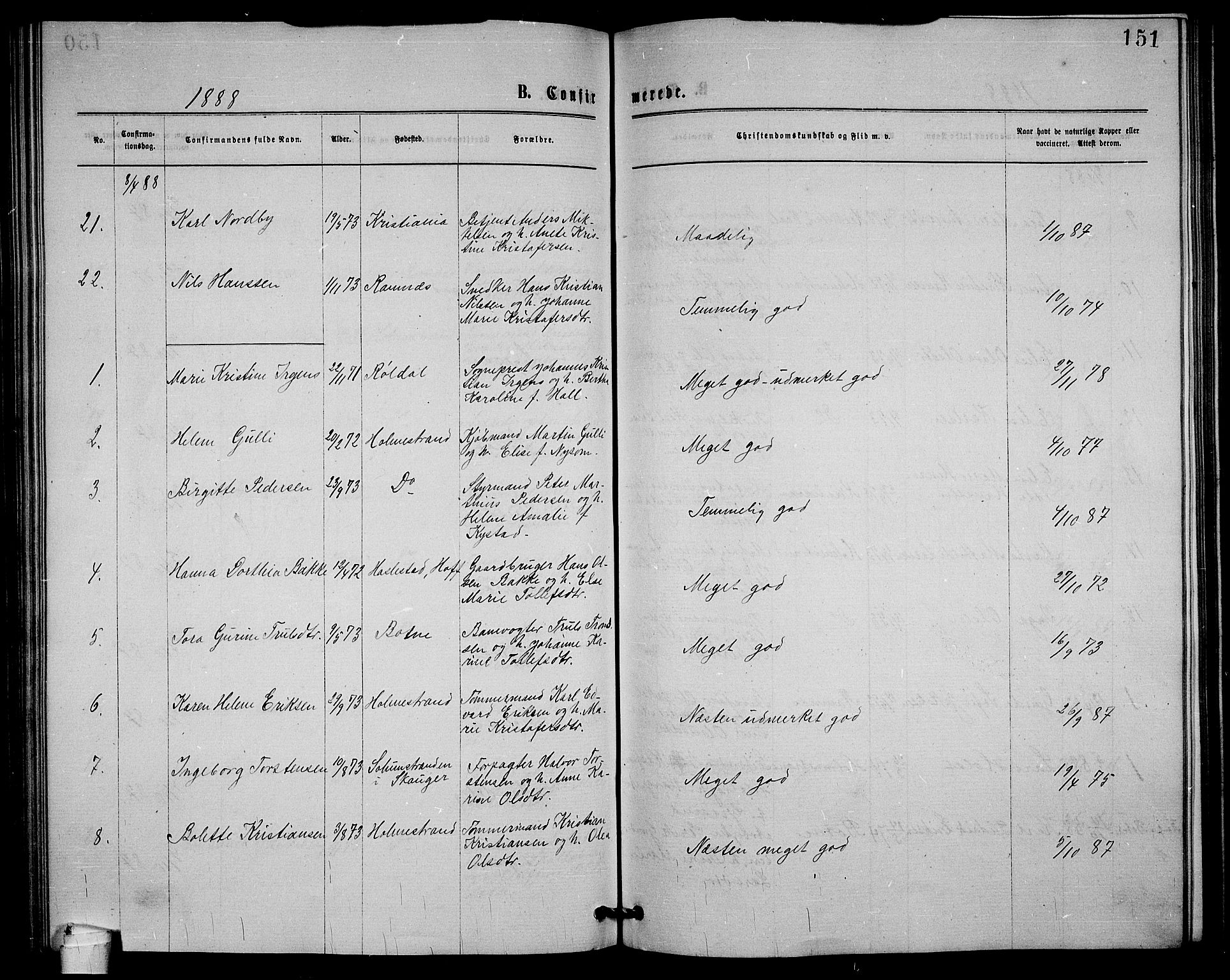 Holmestrand kirkebøker, AV/SAKO-A-346/G/Ga/L0004: Parish register (copy) no. 4, 1874-1888, p. 151