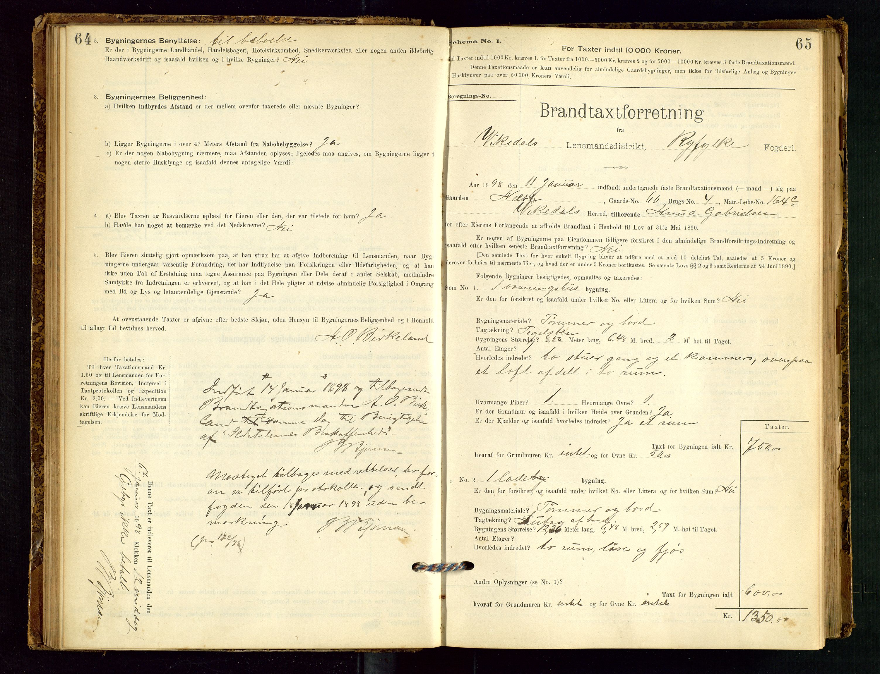 Vikedal lensmannskontor, SAST/A-100179/Gob/L0004: Branntakstprotokoll, 1894-1952, p. 64-65