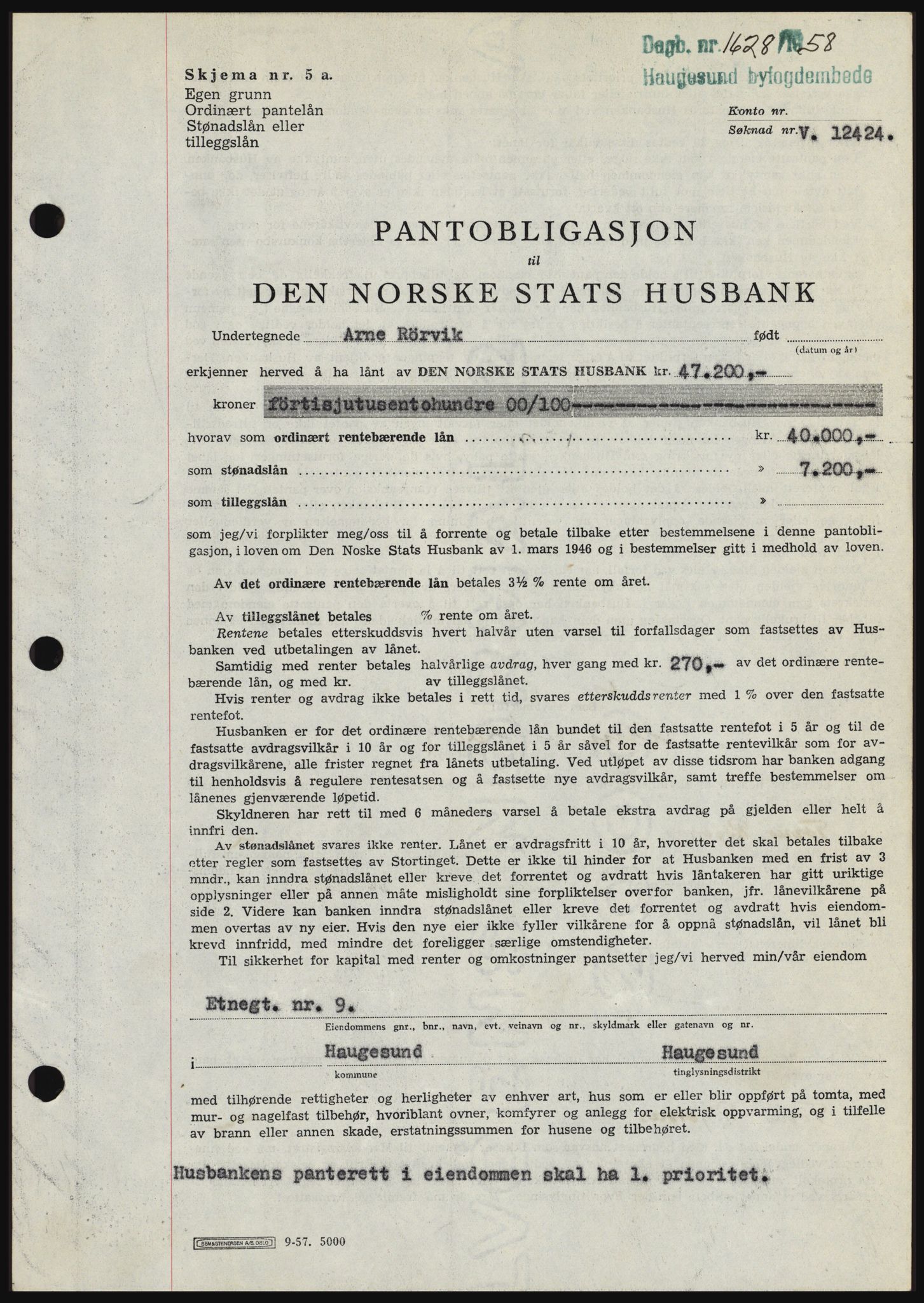 Haugesund tingrett, SAST/A-101415/01/II/IIC/L0044: Mortgage book no. B 44, 1958-1959, Diary no: : 1628/1958