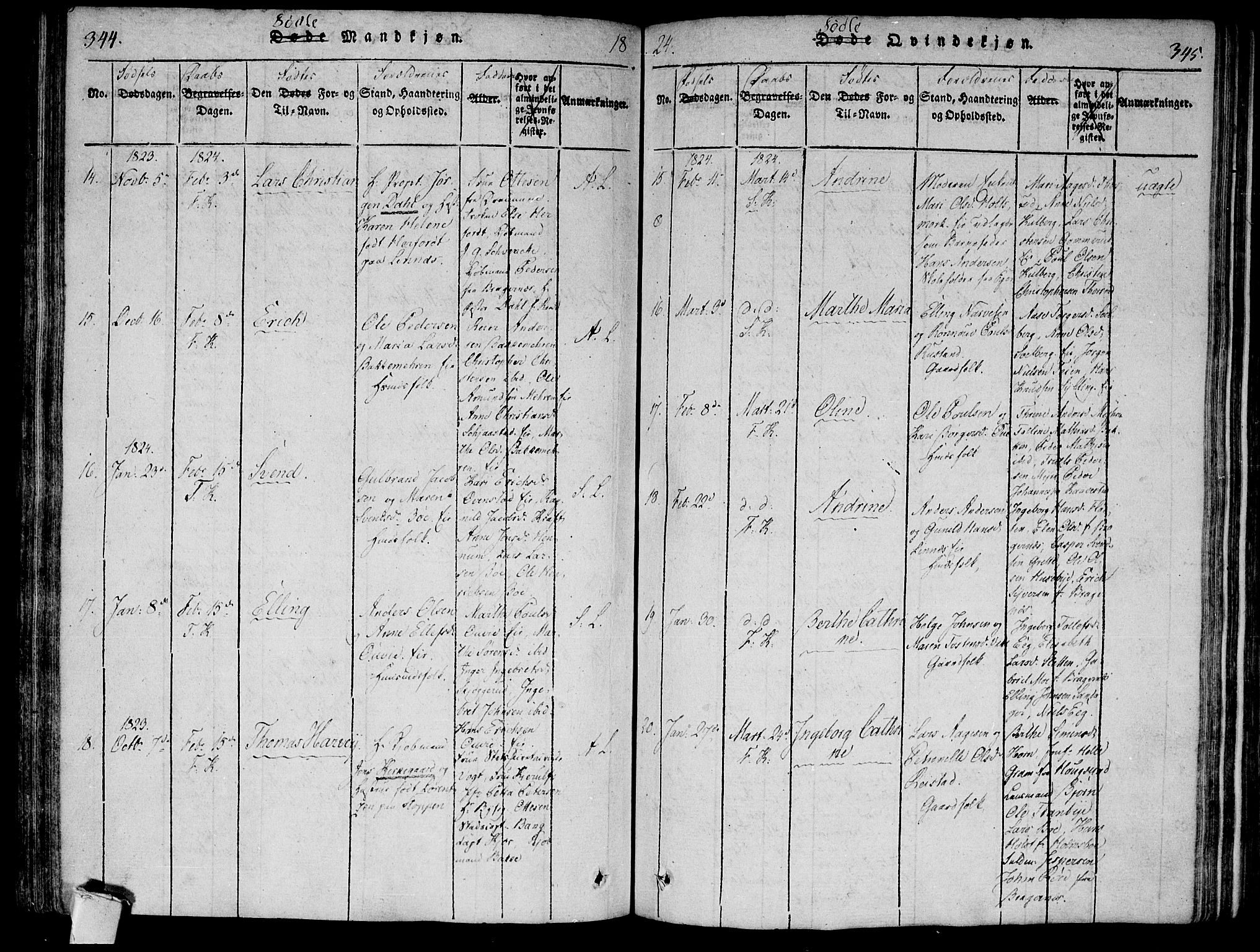 Lier kirkebøker, AV/SAKO-A-230/F/Fa/L0008: Parish register (official) no. I 8, 1813-1825, p. 344-345