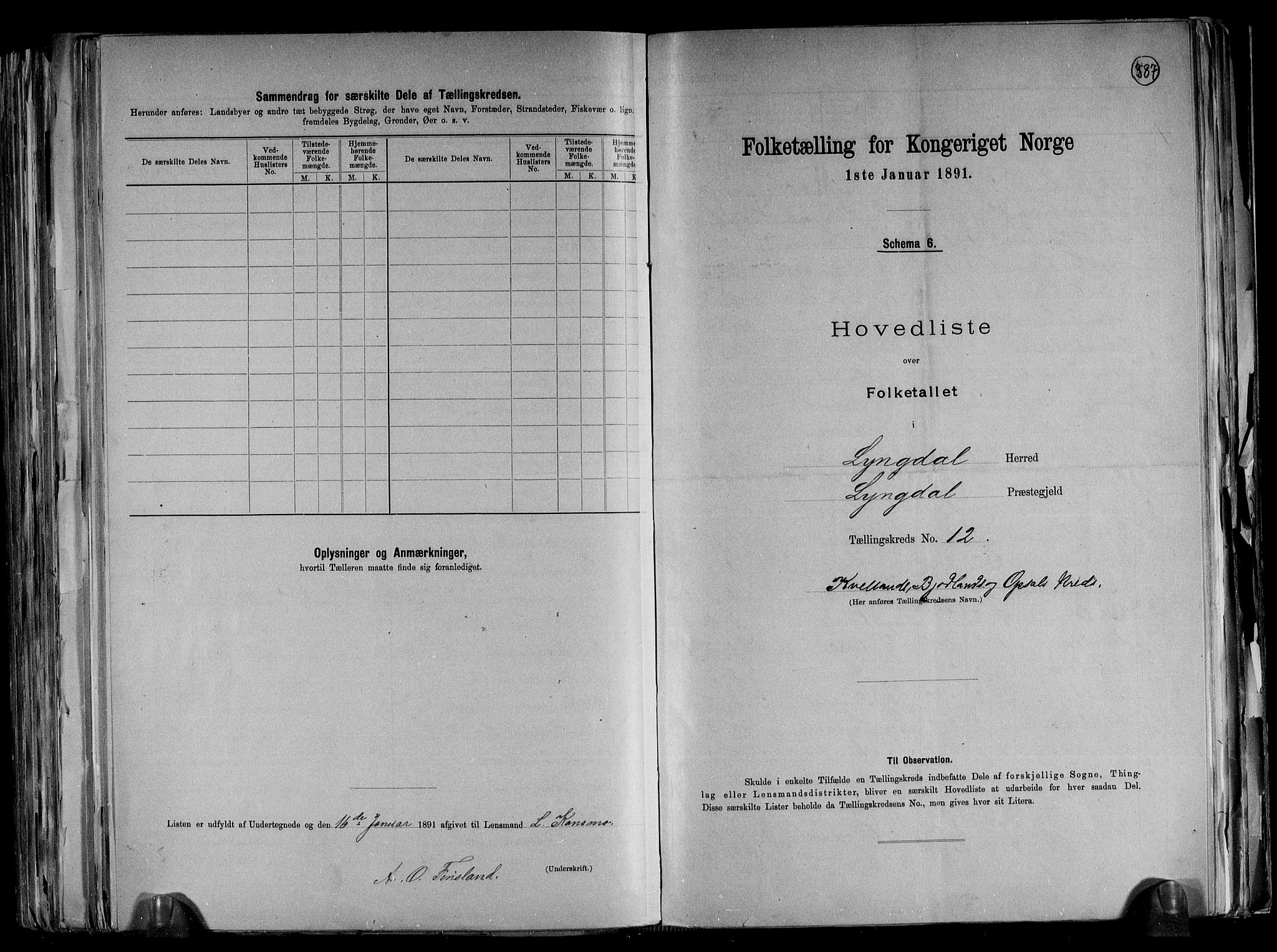 RA, 1891 census for 1032 Lyngdal, 1891, p. 29