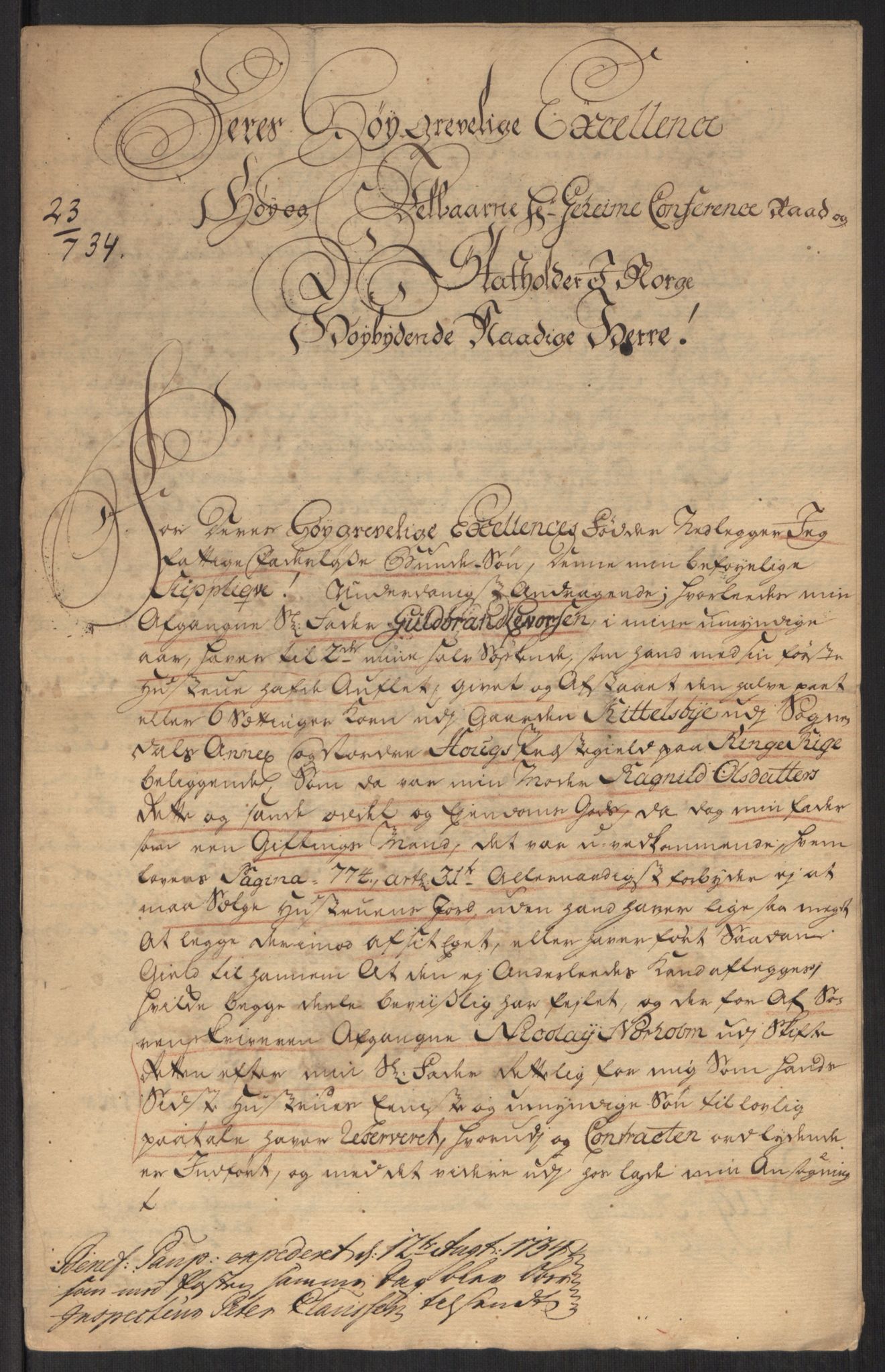 Stattholderembetet 1572-1771, AV/RA-EA-2870/Ef/L0107: Brev fra embetsmenn og andre, 1733-1734, p. 317