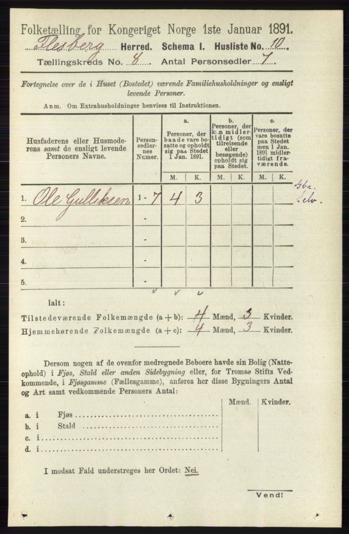 RA, 1891 census for 0631 Flesberg, 1891, p. 1345