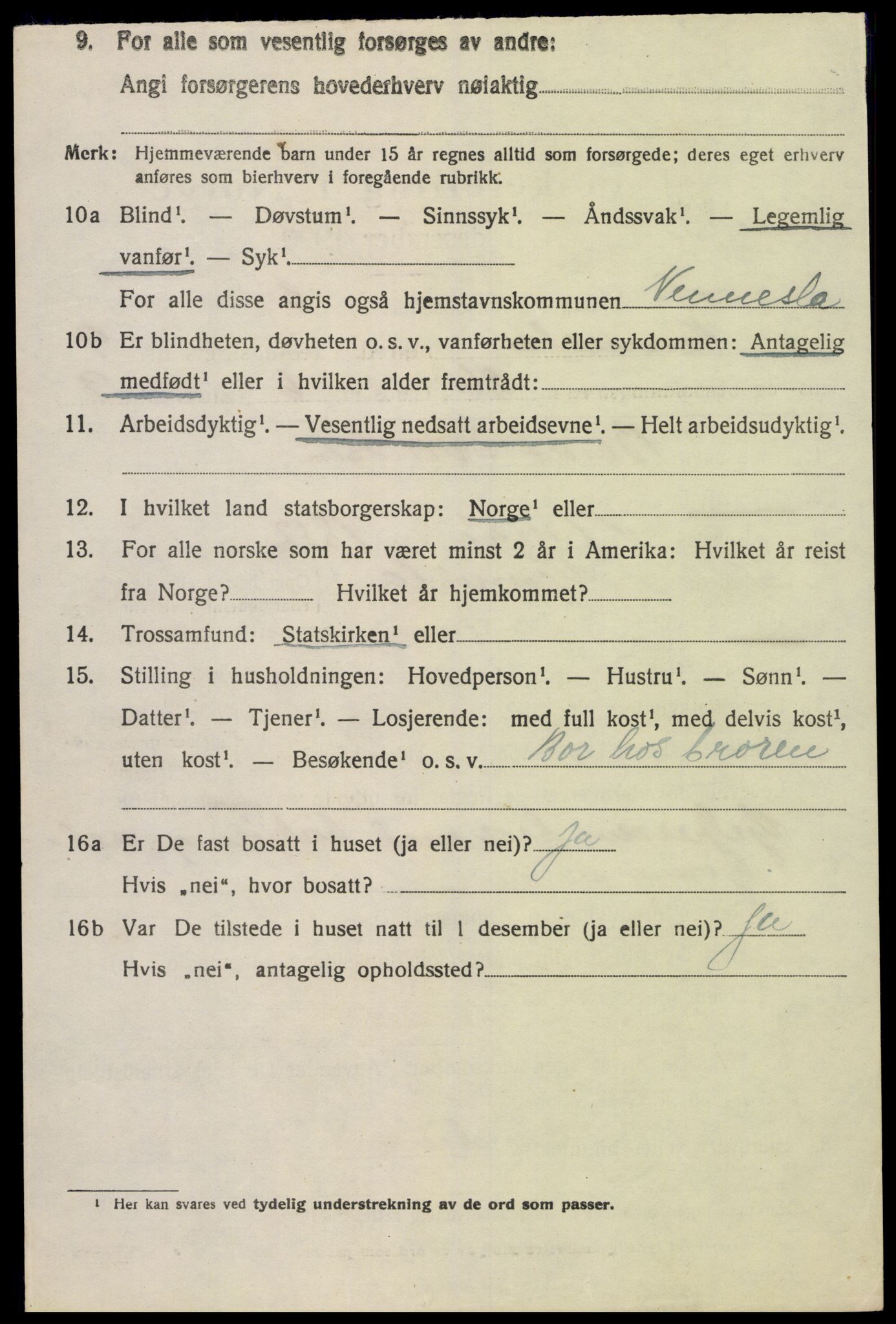 SAK, 1920 census for Vennesla, 1920, p. 6715