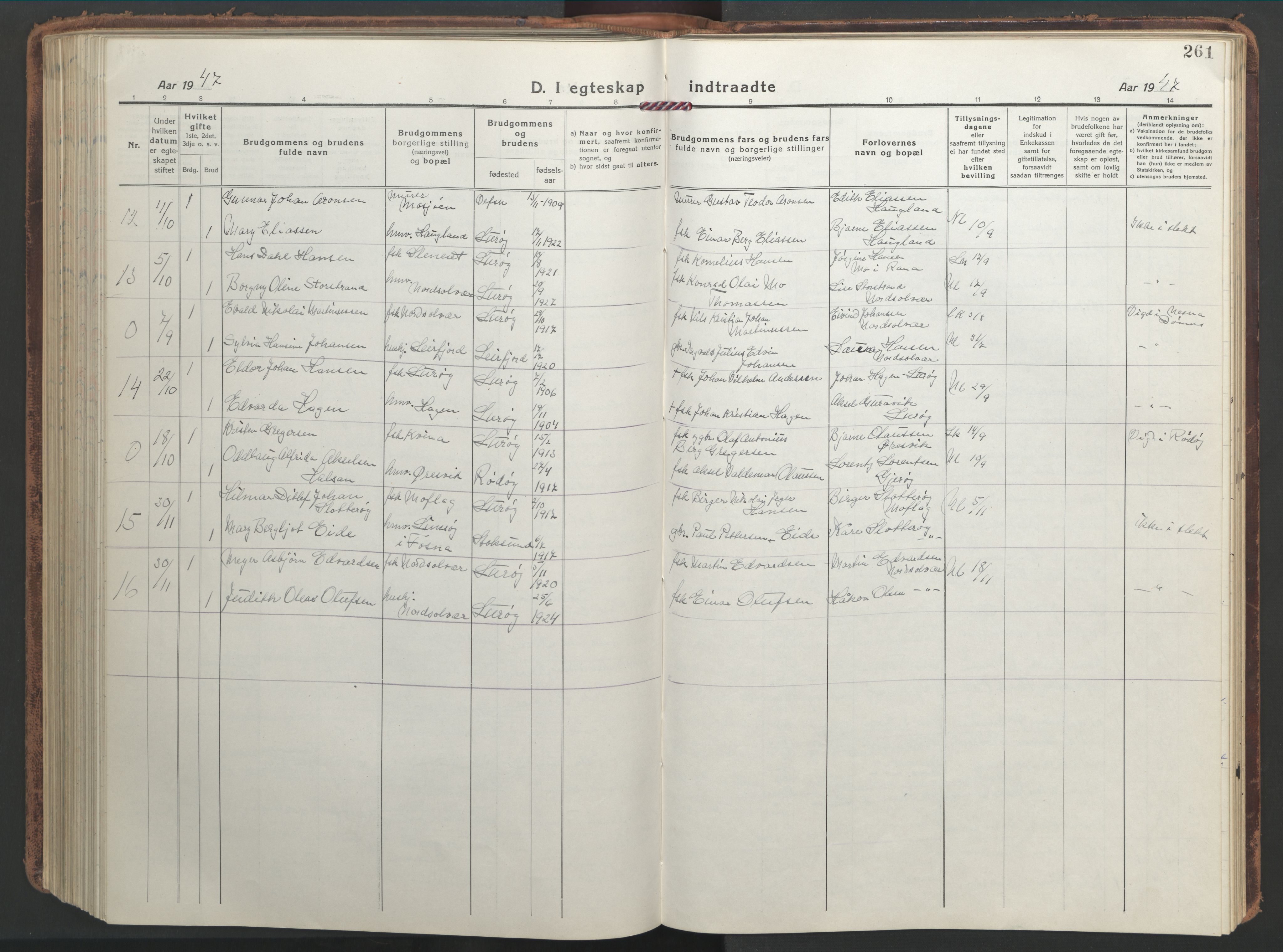 Ministerialprotokoller, klokkerbøker og fødselsregistre - Nordland, AV/SAT-A-1459/839/L0574: Parish register (copy) no. 839C04, 1918-1950, p. 261