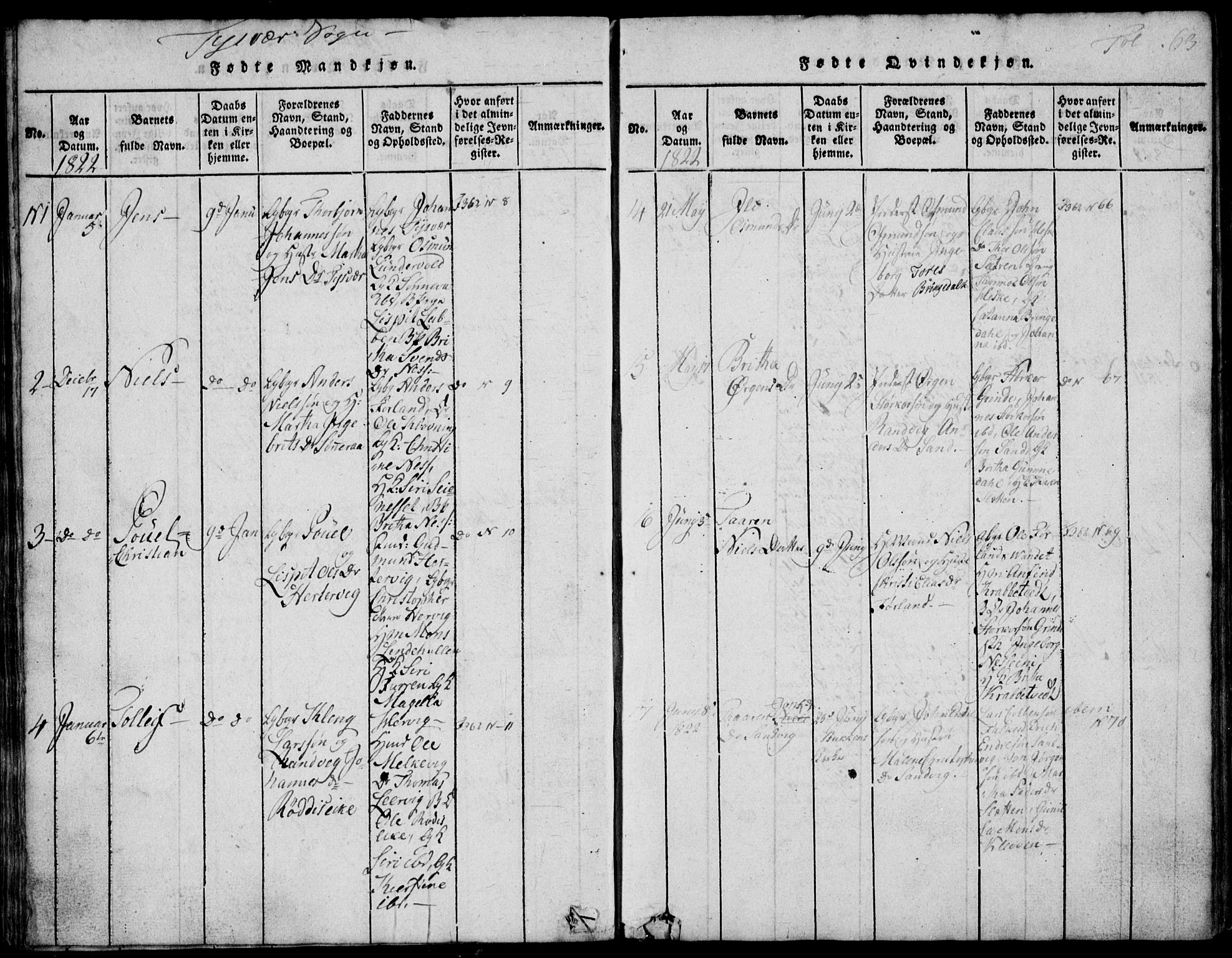 Skjold sokneprestkontor, AV/SAST-A-101847/H/Ha/Hab/L0002: Parish register (copy) no. B 2 /1, 1815-1830, p. 63