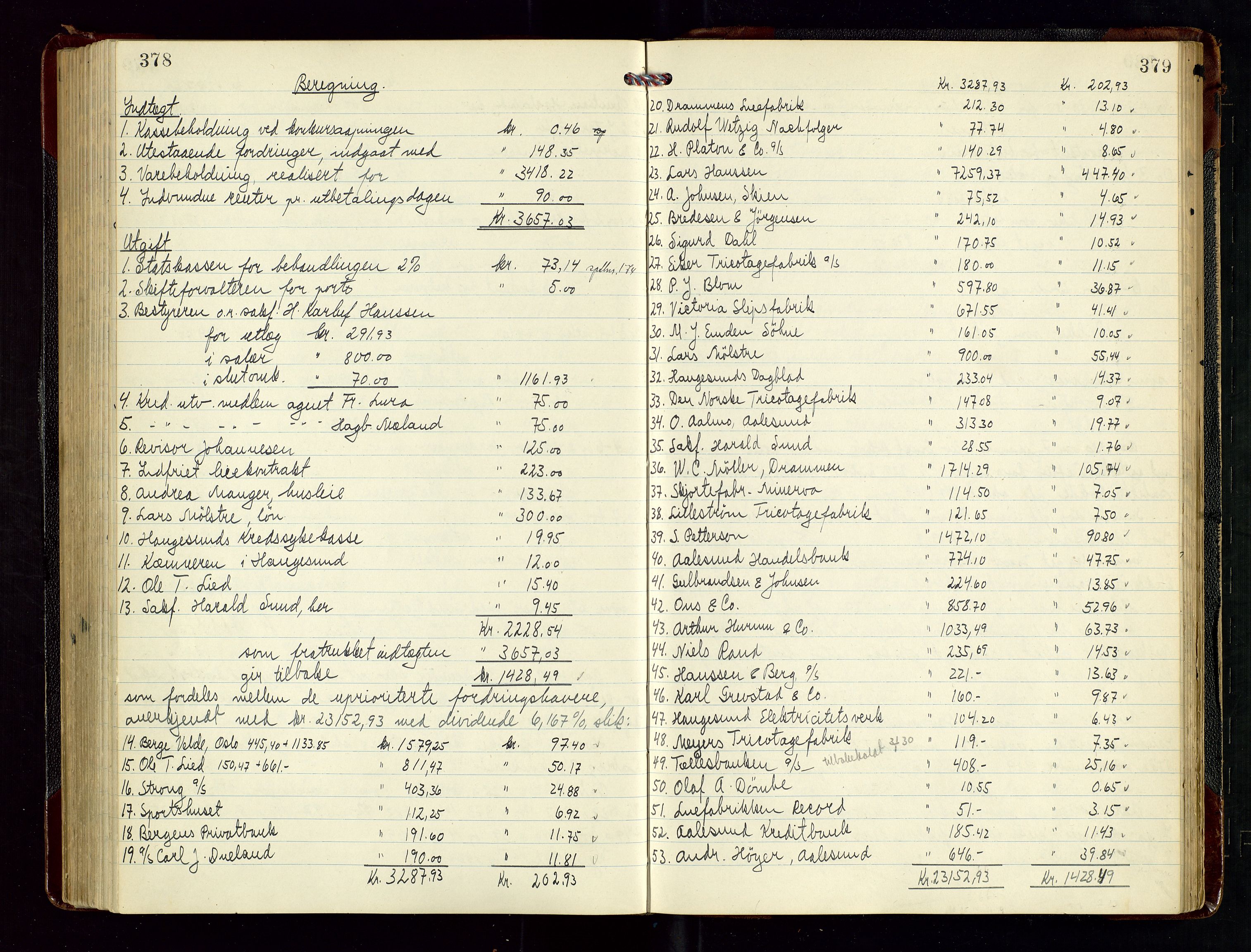 Haugesund tingrett, AV/SAST-A-101415/01/IV/IVD/L0004: Skifteutlodningsprotokoll, med register, 1924-1931, p. 378-379