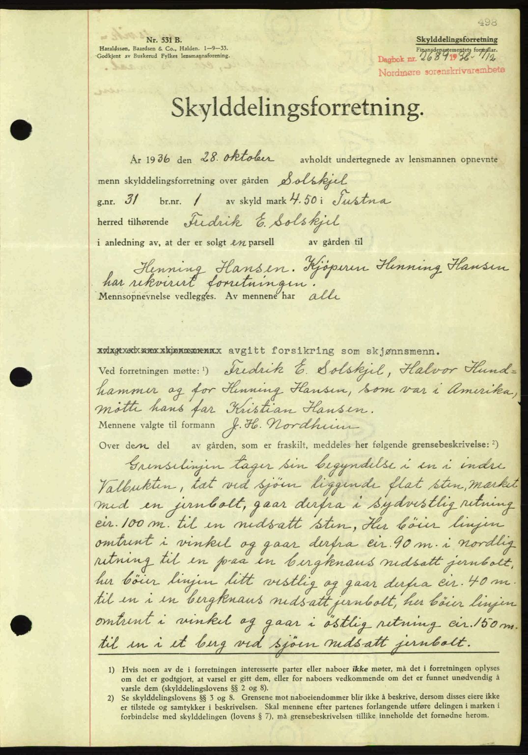 Nordmøre sorenskriveri, AV/SAT-A-4132/1/2/2Ca: Mortgage book no. A80, 1936-1937, Diary no: : 2689/1936