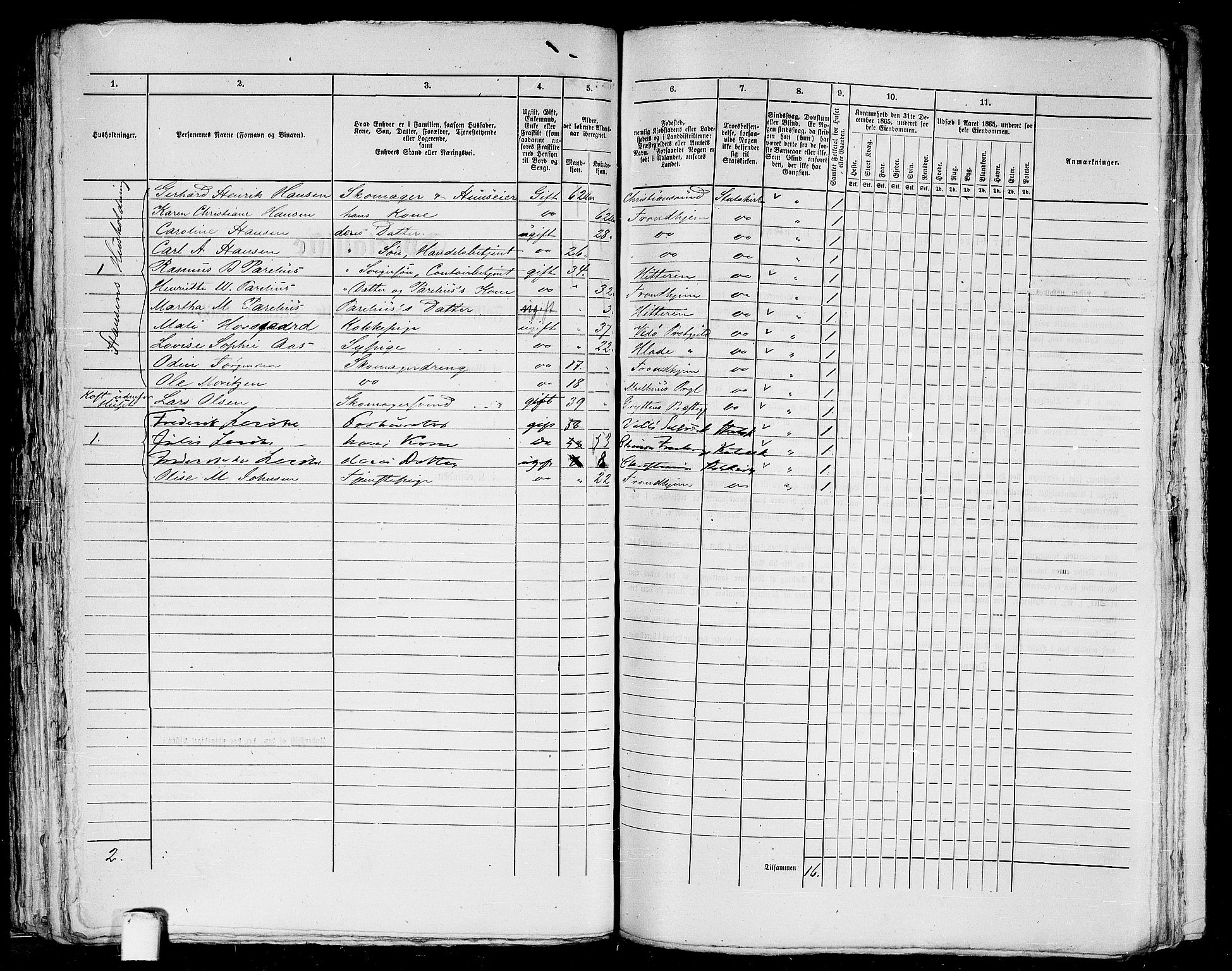 RA, 1865 census for Trondheim, 1865, p. 222