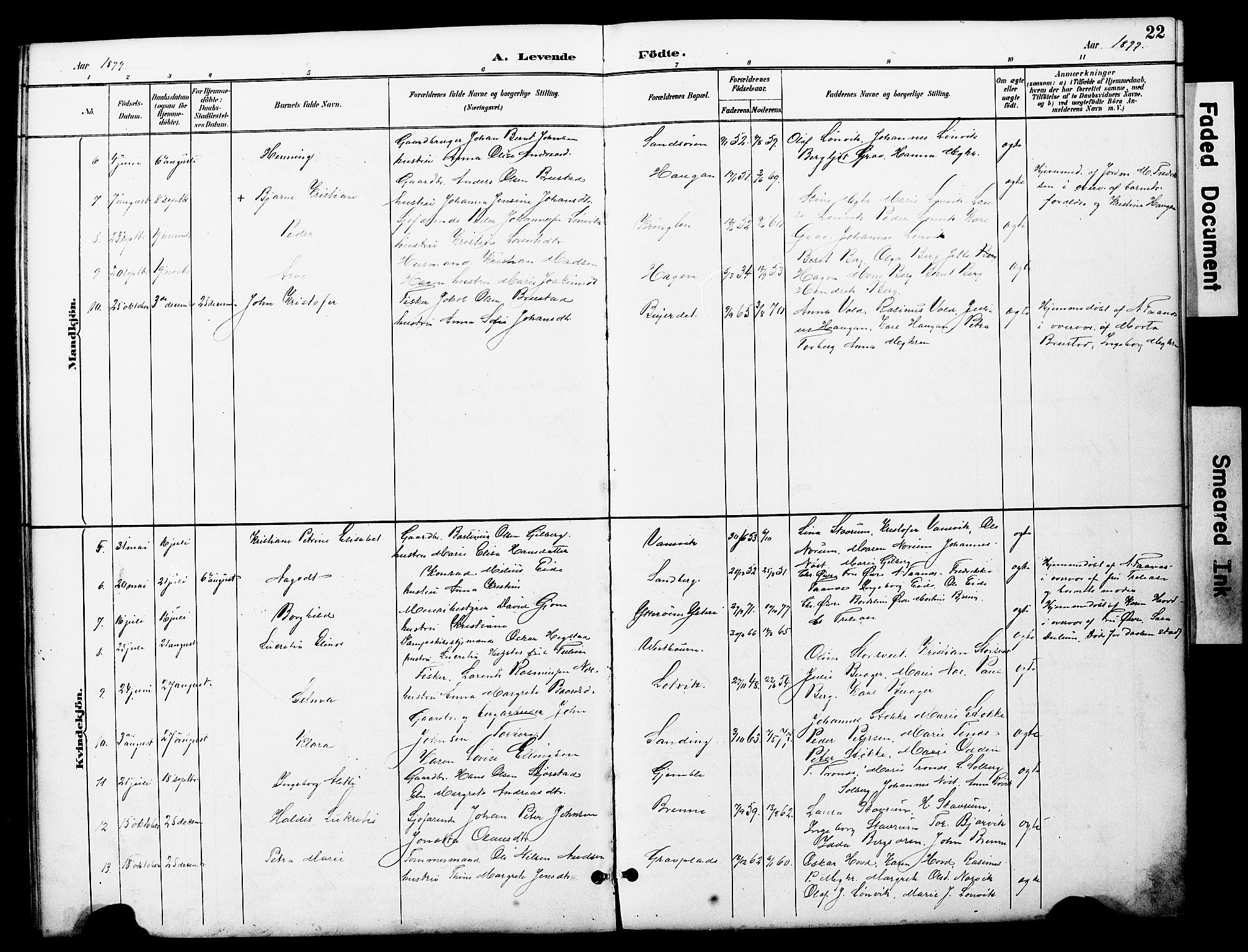 Ministerialprotokoller, klokkerbøker og fødselsregistre - Nord-Trøndelag, AV/SAT-A-1458/722/L0226: Parish register (copy) no. 722C02, 1889-1927, p. 22