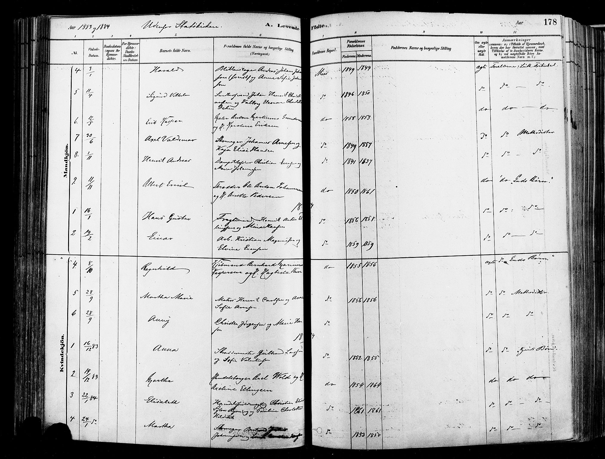 Moss prestekontor Kirkebøker, SAO/A-2003/F/Fb/L0001: Parish register (official) no. II 1, 1878-1886, p. 178