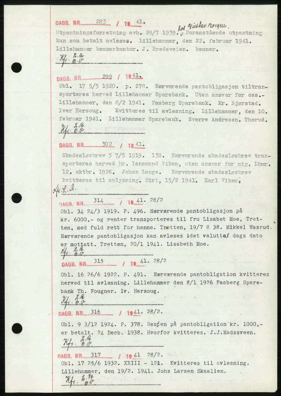 Sør-Gudbrandsdal tingrett, SAH/TING-004/H/Hb/Hbf/L0002: Mortgage book no. C1, 1938-1951, Diary no: : 283/1941