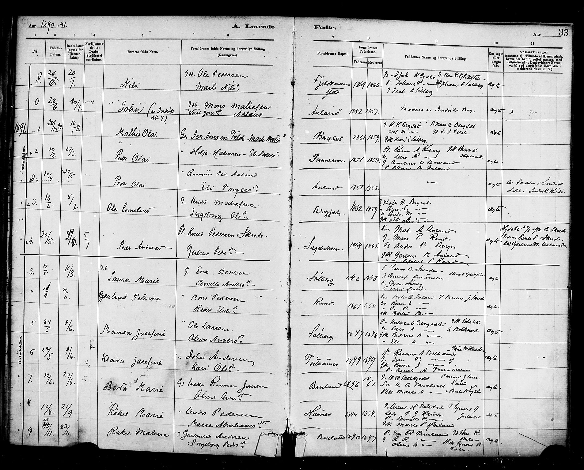 Innvik sokneprestembete, AV/SAB-A-80501: Parish register (official) no. D 1, 1879-1900, p. 33