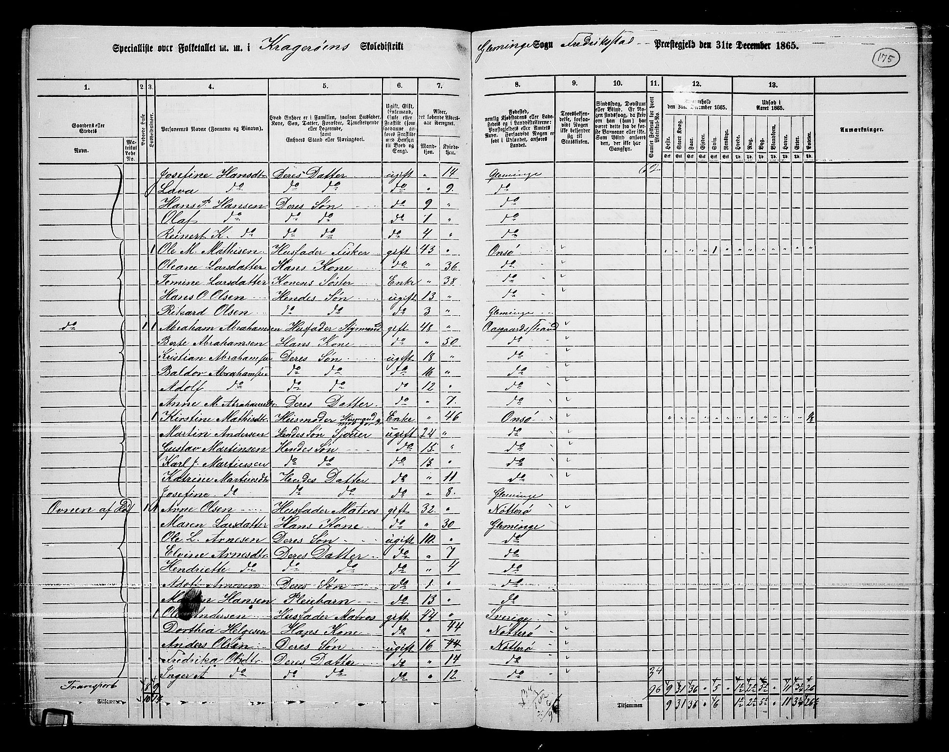 RA, 1865 census for Fredrikstad/Glemmen, 1865, p. 164