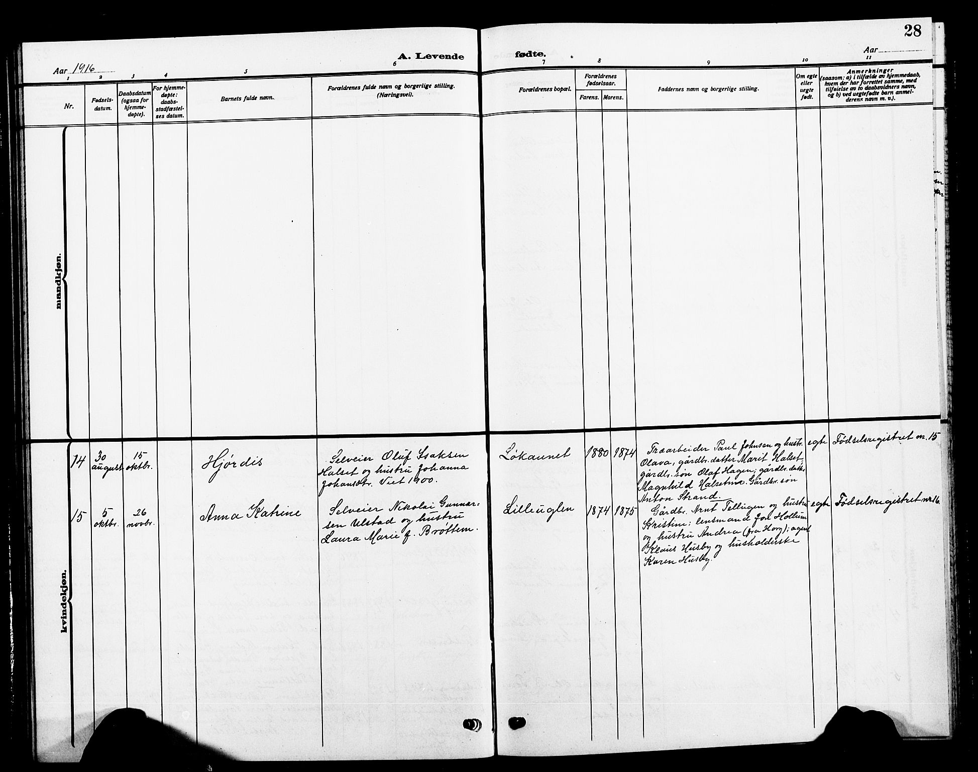 Ministerialprotokoller, klokkerbøker og fødselsregistre - Sør-Trøndelag, AV/SAT-A-1456/618/L0453: Parish register (copy) no. 618C04, 1907-1925, p. 28