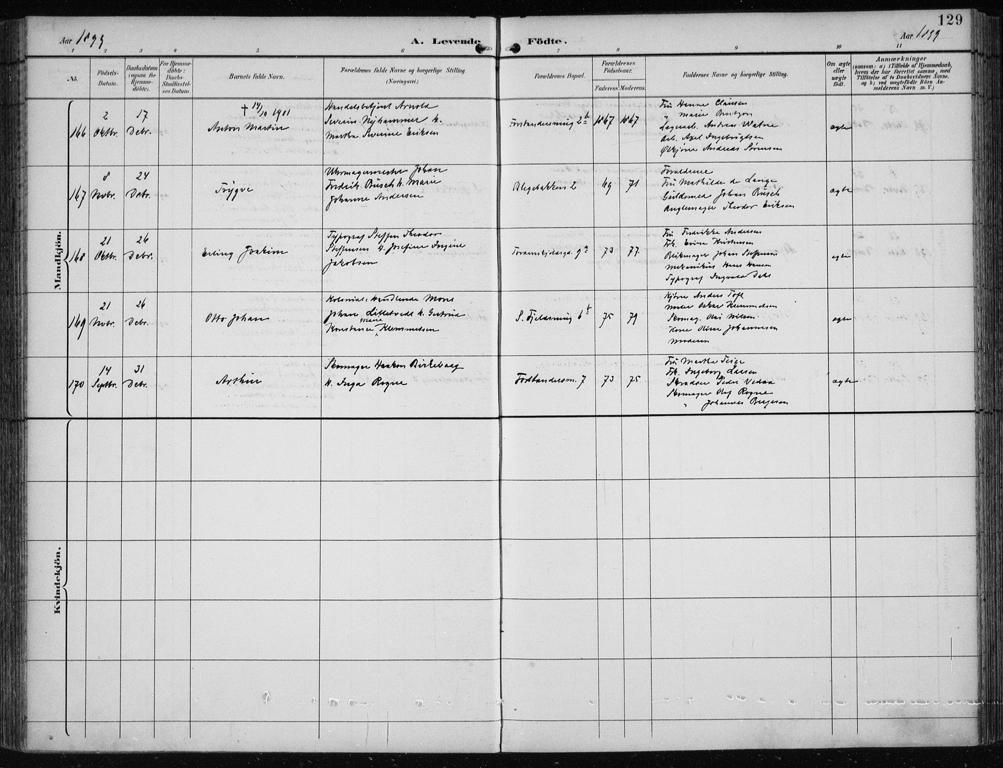 Korskirken sokneprestembete, AV/SAB-A-76101/H/Hab: Parish register (copy) no. B 10, 1896-1905, p. 129