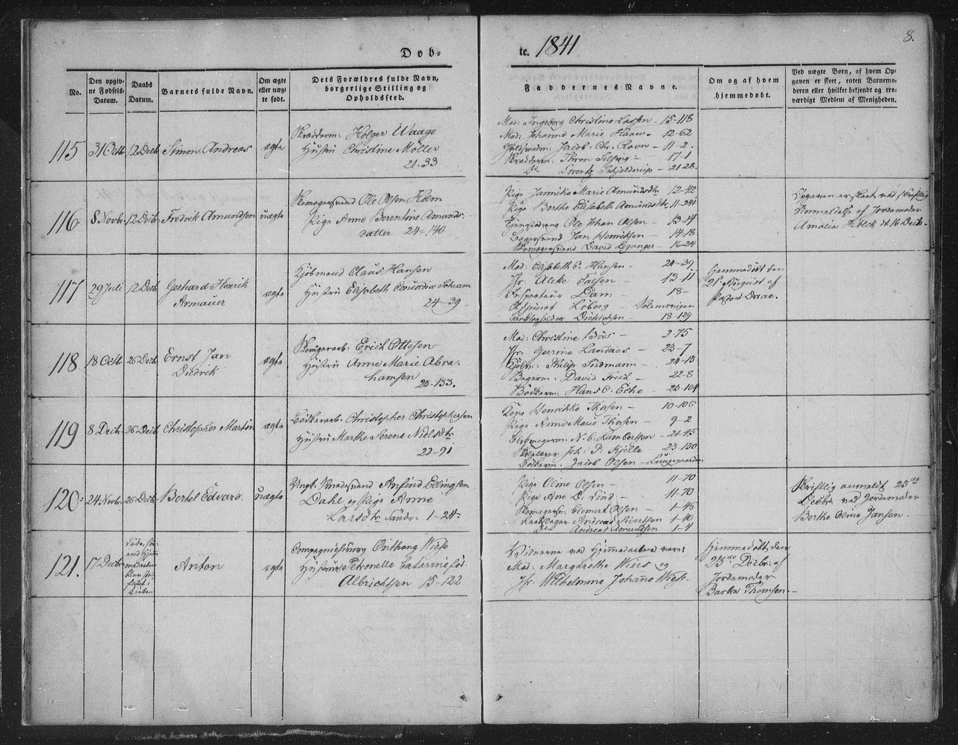 Korskirken sokneprestembete, AV/SAB-A-76101/H/Haa/L0016: Parish register (official) no. B 2, 1841-1851, p. 8