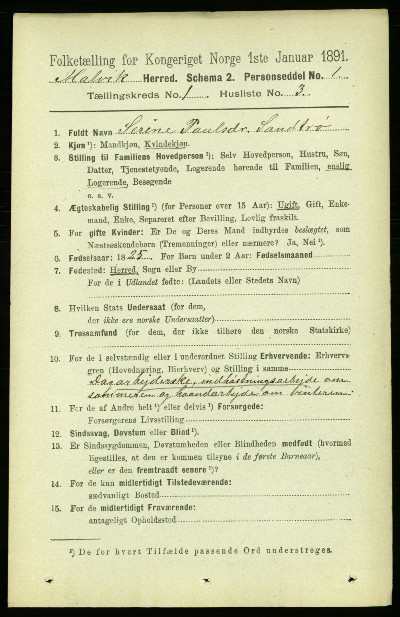 RA, 1891 census for 1663 Malvik, 1891, p. 112