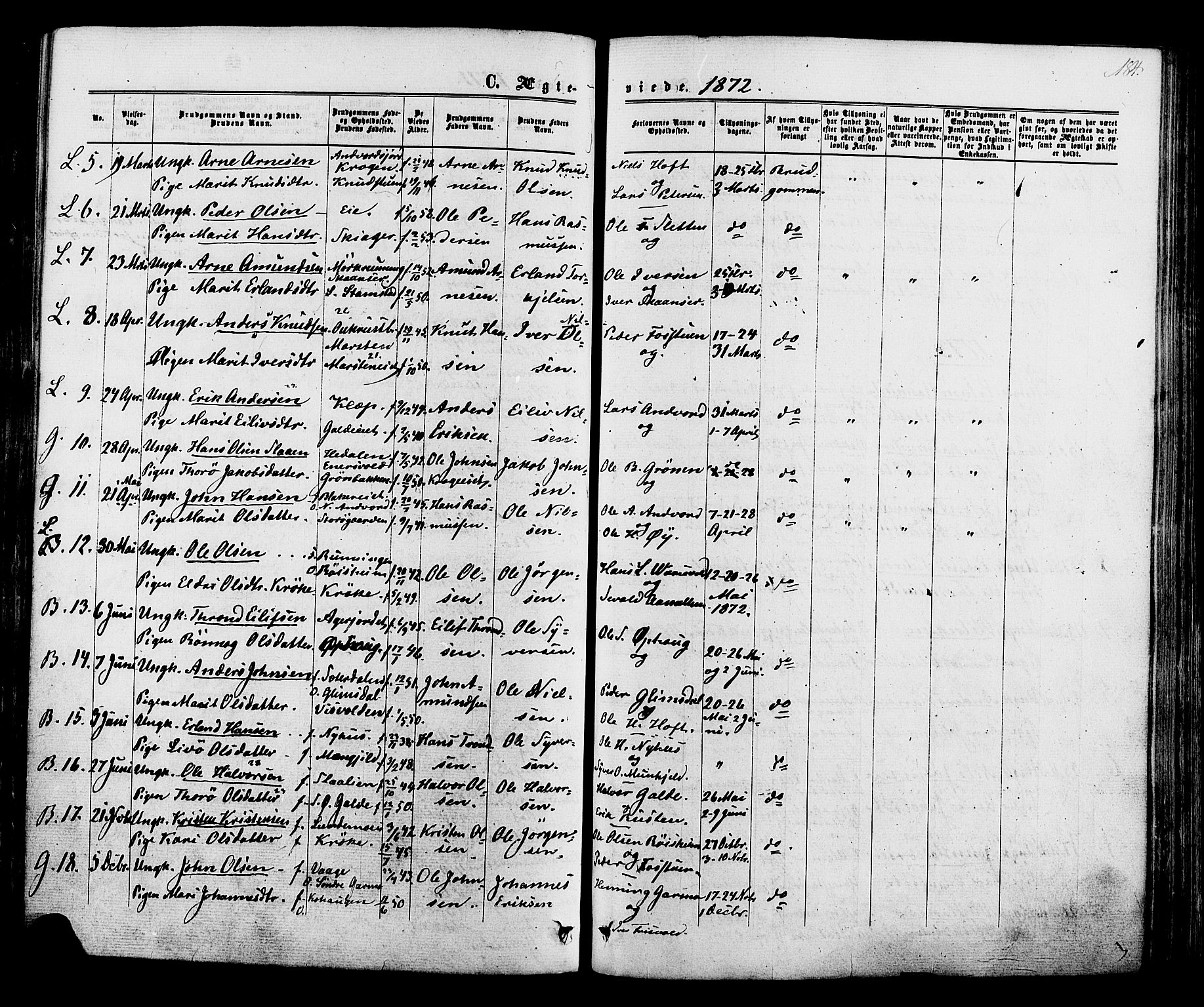 Lom prestekontor, SAH/PREST-070/K/L0007: Parish register (official) no. 7, 1863-1884, p. 184