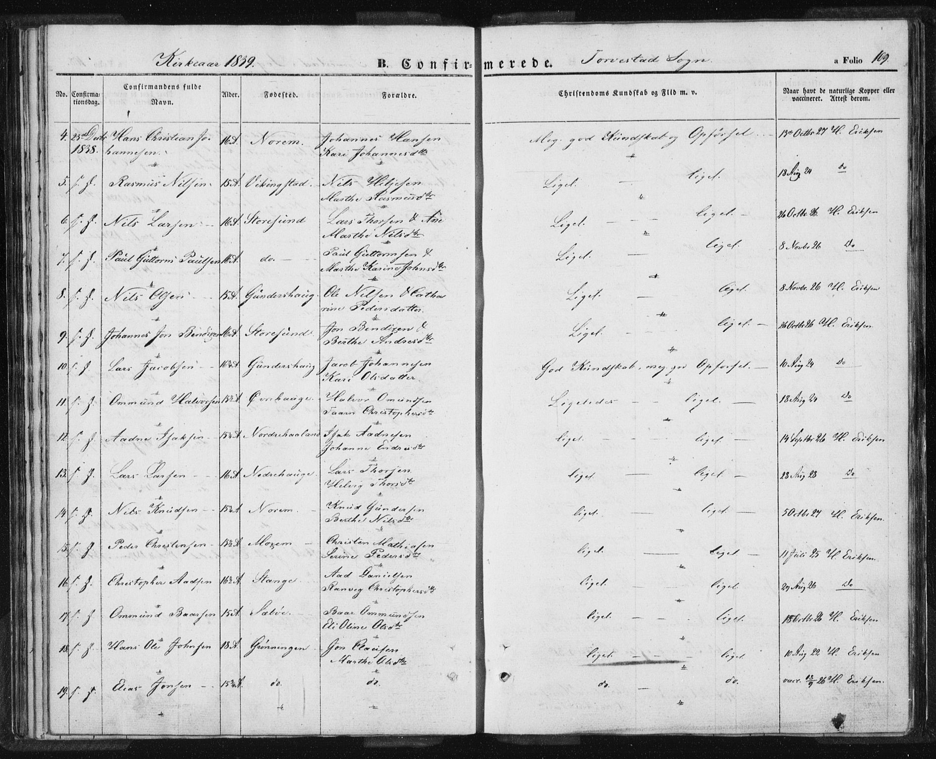 Torvastad sokneprestkontor, AV/SAST-A -101857/H/Ha/Haa/L0005: Parish register (official) no. A 5, 1836-1847, p. 109