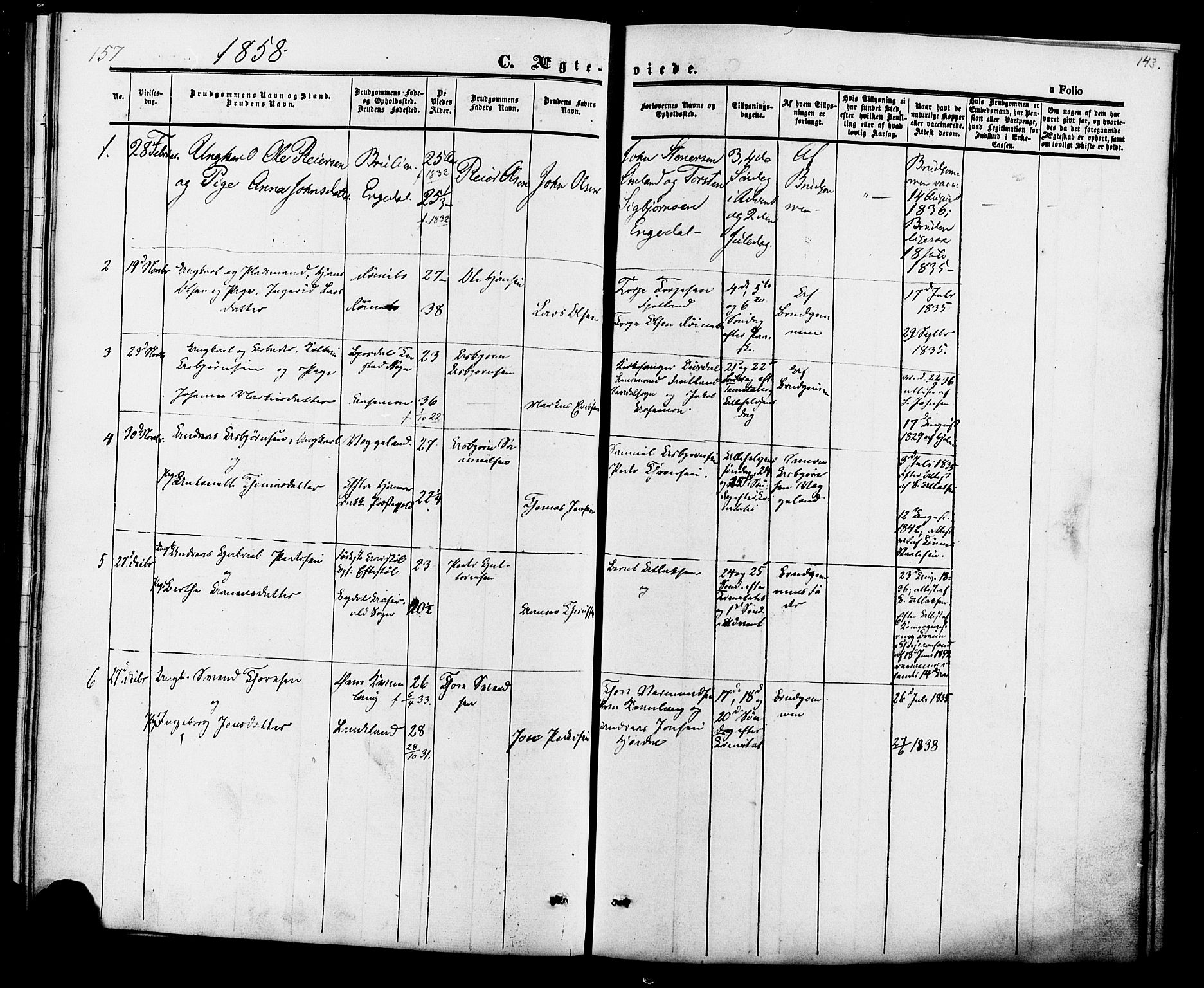 Fjotland sokneprestkontor, SAK/1111-0010/F/Fa/L0001: Parish register (official) no. A 1, 1850-1879, p. 143
