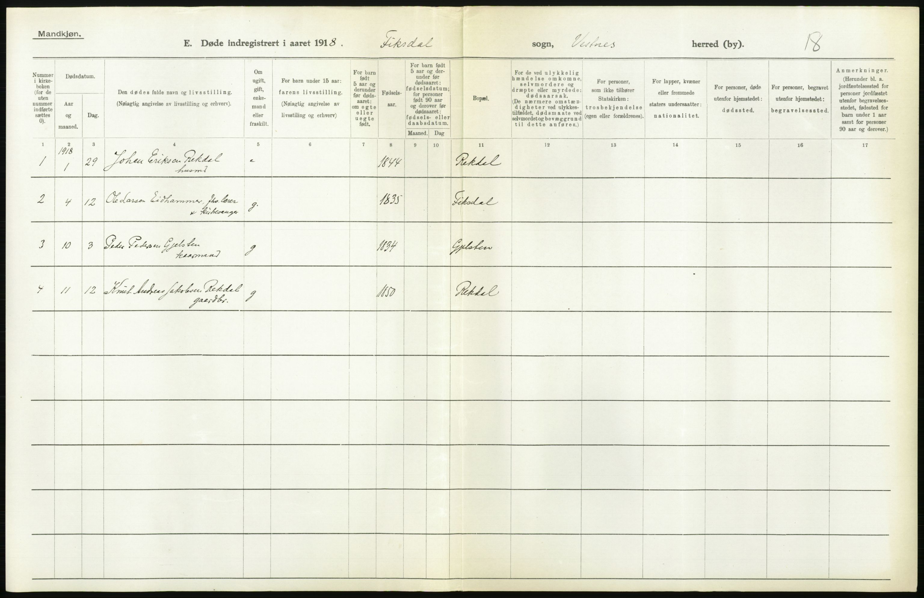 Statistisk sentralbyrå, Sosiodemografiske emner, Befolkning, RA/S-2228/D/Df/Dfb/Dfbh/L0045: Møre fylke: Døde. Bygder og byer., 1918, p. 380