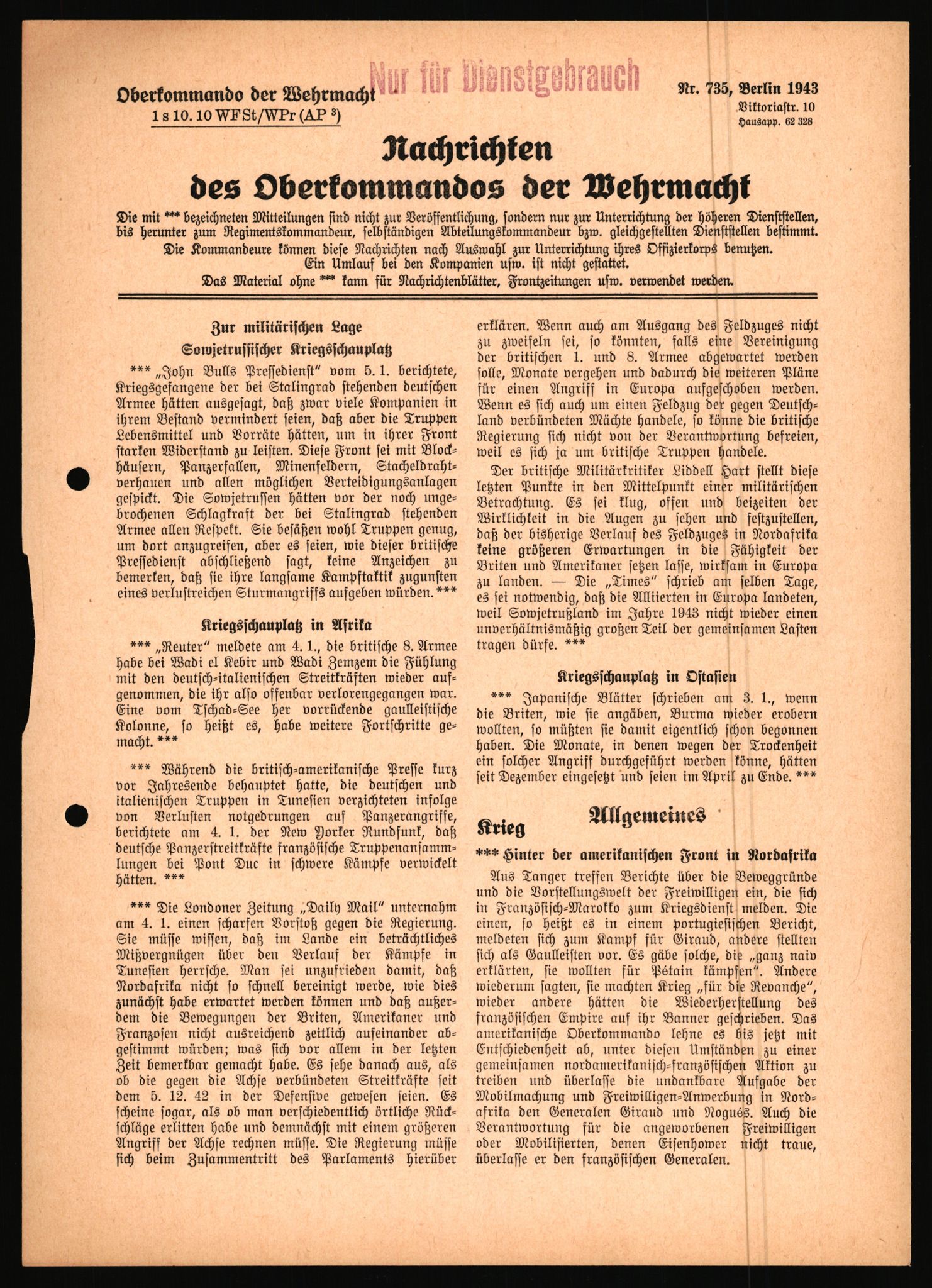 Forsvarets Overkommando. 2 kontor. Arkiv 11.4. Spredte tyske arkivsaker, AV/RA-RAFA-7031/D/Dar/Dara/L0021: Nachrichten des OKW, 1943-1945, p. 4