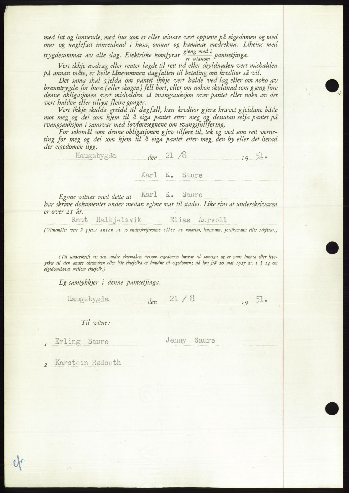 Søre Sunnmøre sorenskriveri, AV/SAT-A-4122/1/2/2C/L0120: Mortgage book no. 8B, 1951-1951, Diary no: : 1606/1951