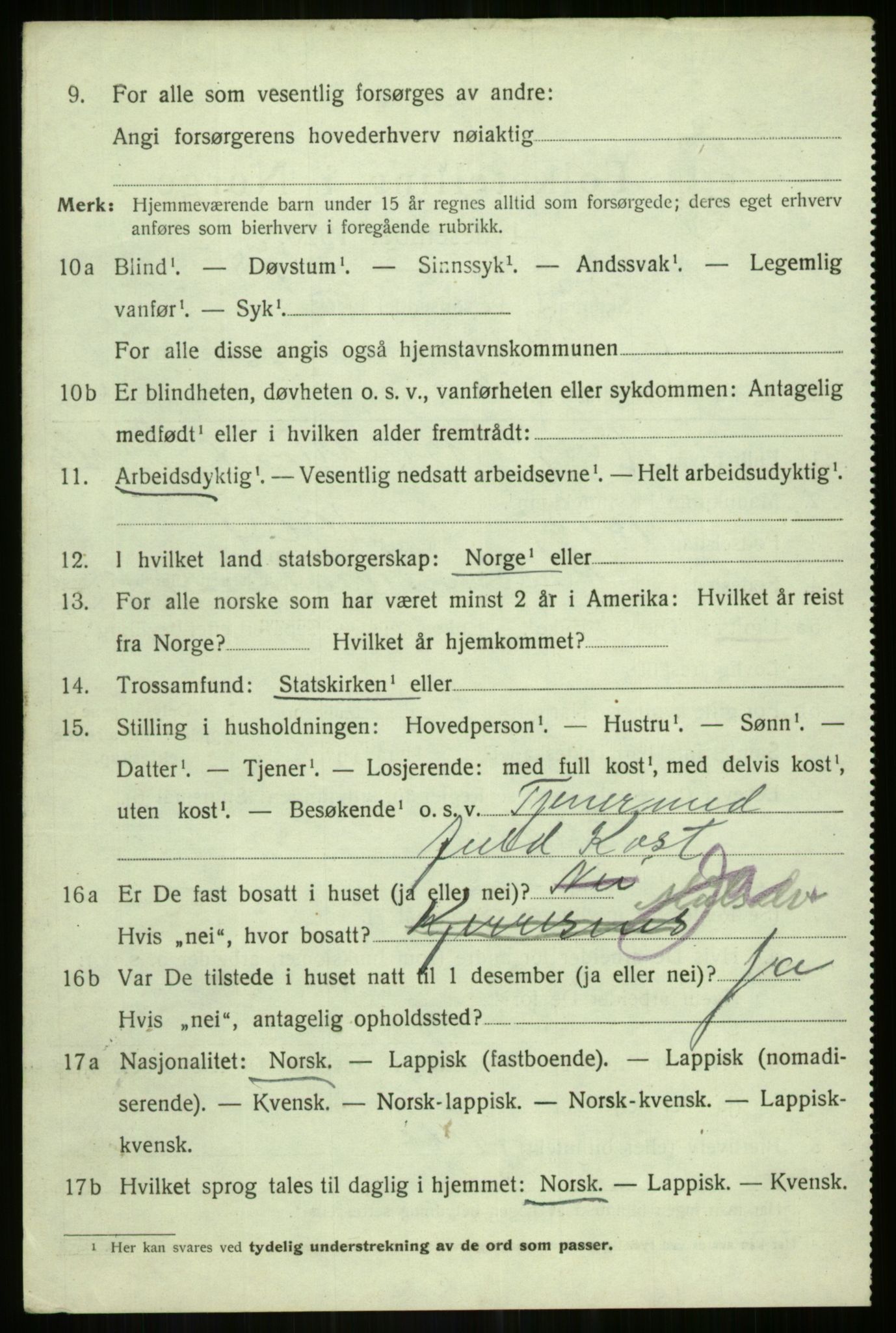 SATØ, 1920 census for Hillesøy, 1920, p. 4300