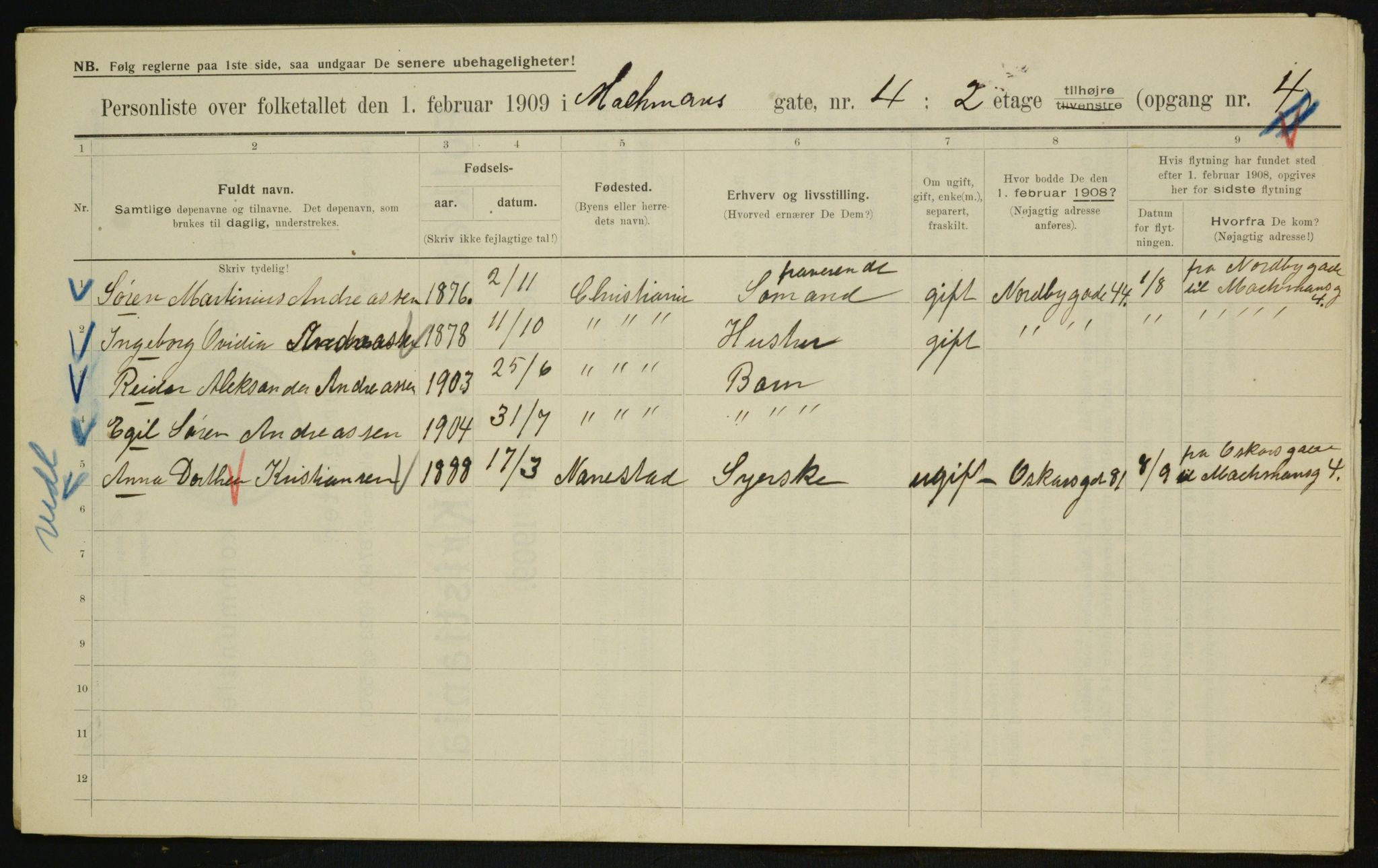 OBA, Municipal Census 1909 for Kristiania, 1909, p. 58785