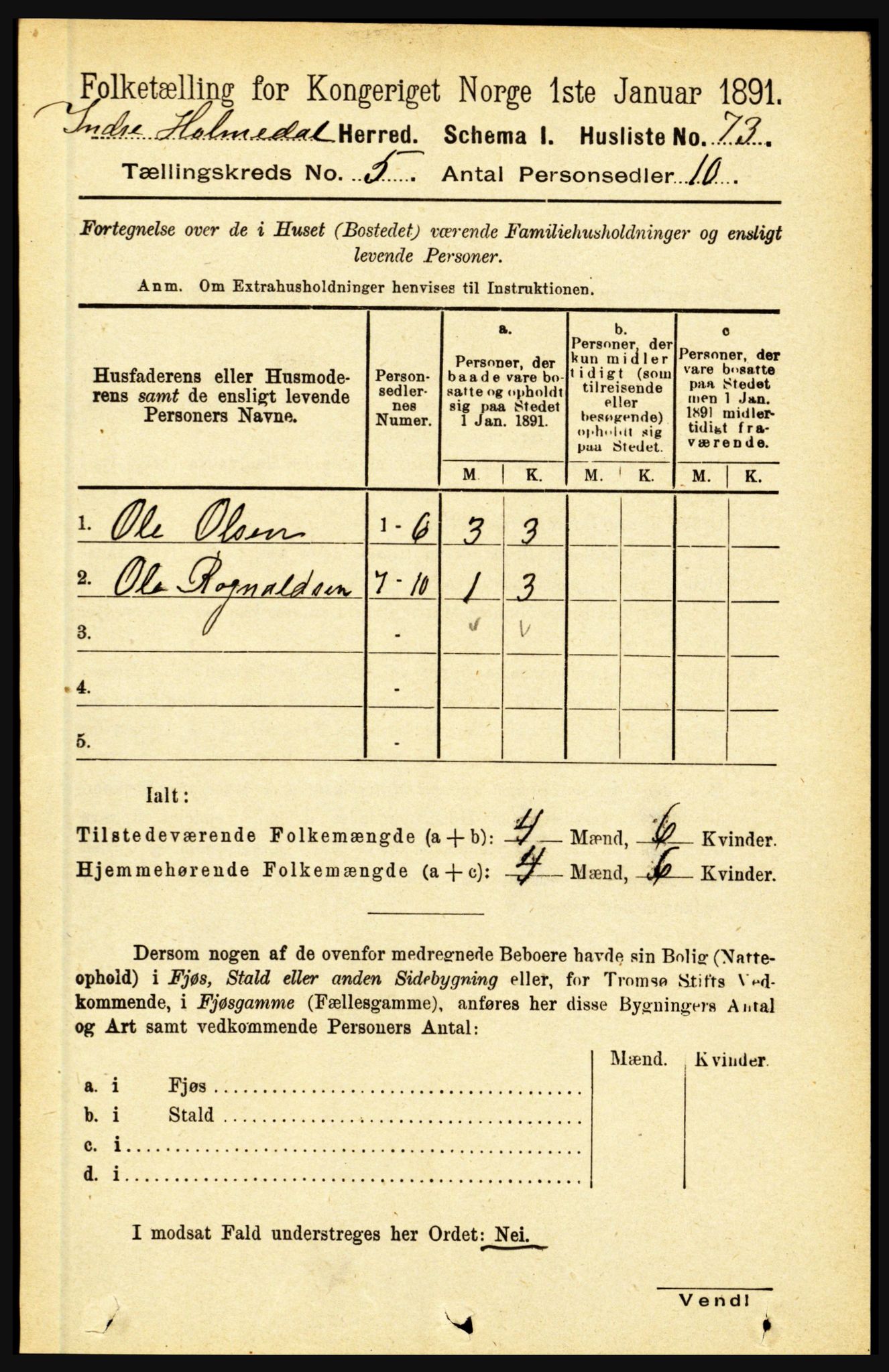 RA, 1891 census for 1430 Indre Holmedal, 1891, p. 1897