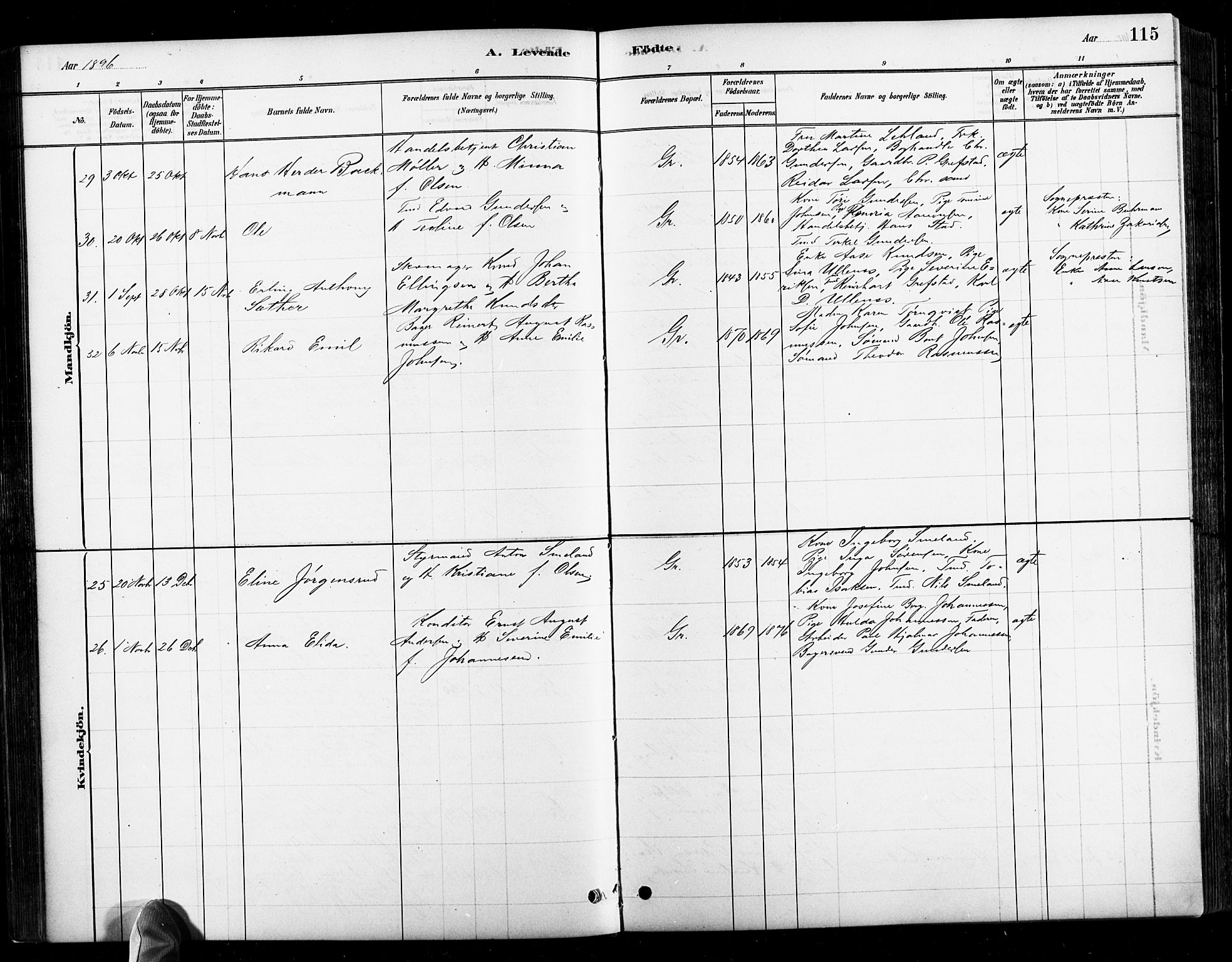 Grimstad sokneprestkontor, AV/SAK-1111-0017/F/Fb/L0001: Parish register (copy) no. B 1, 1881-1922, p. 115