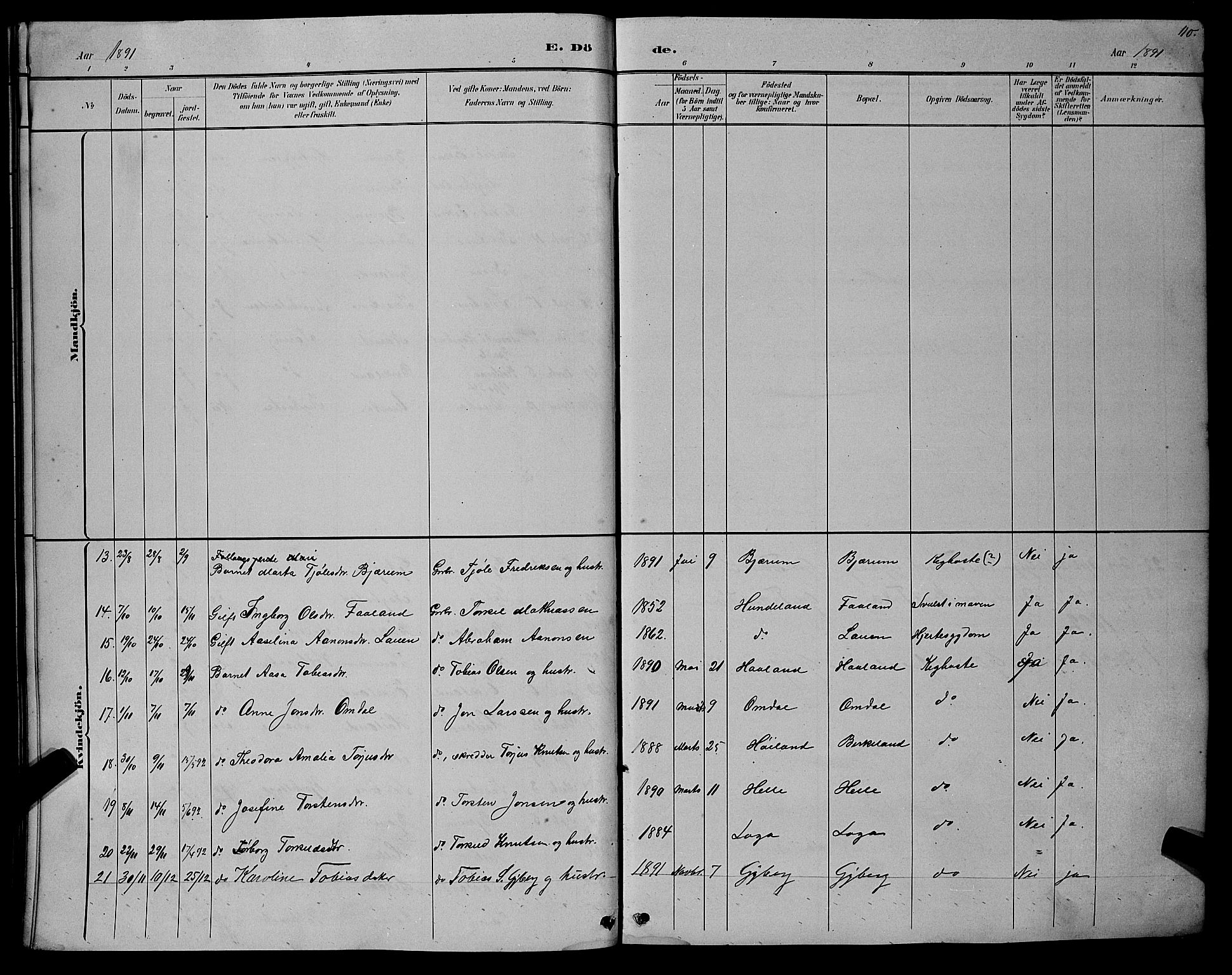 Hægebostad sokneprestkontor, SAK/1111-0024/F/Fb/Fba/L0003: Parish register (copy) no. B 3, 1883-1896, p. 110