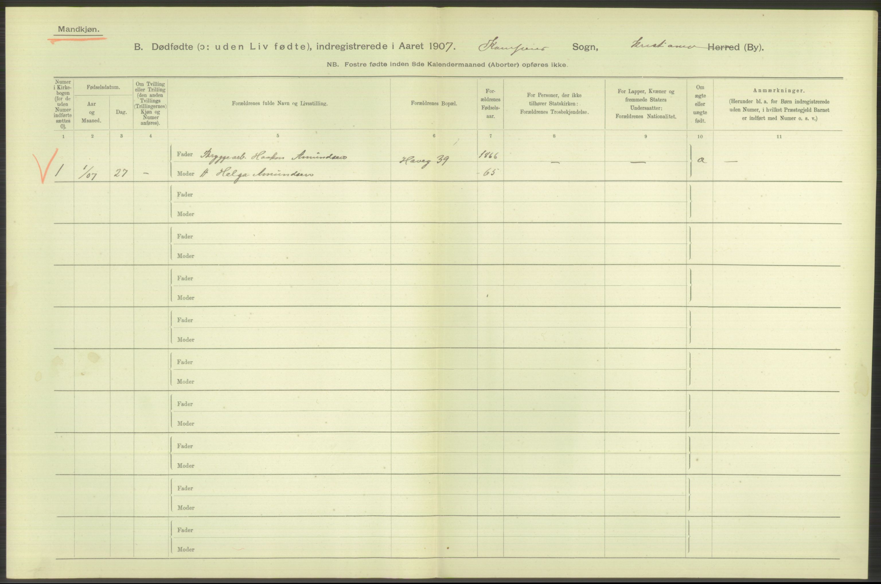 Statistisk sentralbyrå, Sosiodemografiske emner, Befolkning, AV/RA-S-2228/D/Df/Dfa/Dfae/L0010: Kristiania: Døde, dødfødte, 1907, p. 100