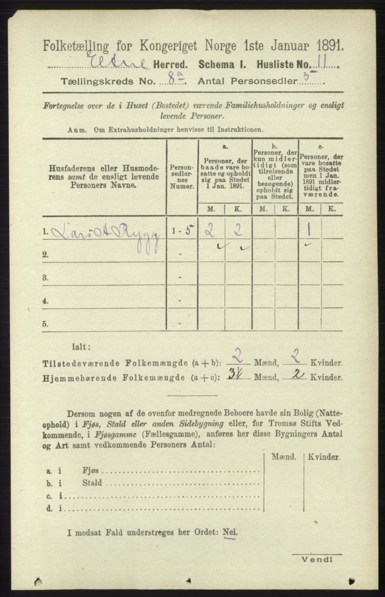 RA, 1891 census for 1211 Etne, 1891, p. 1533