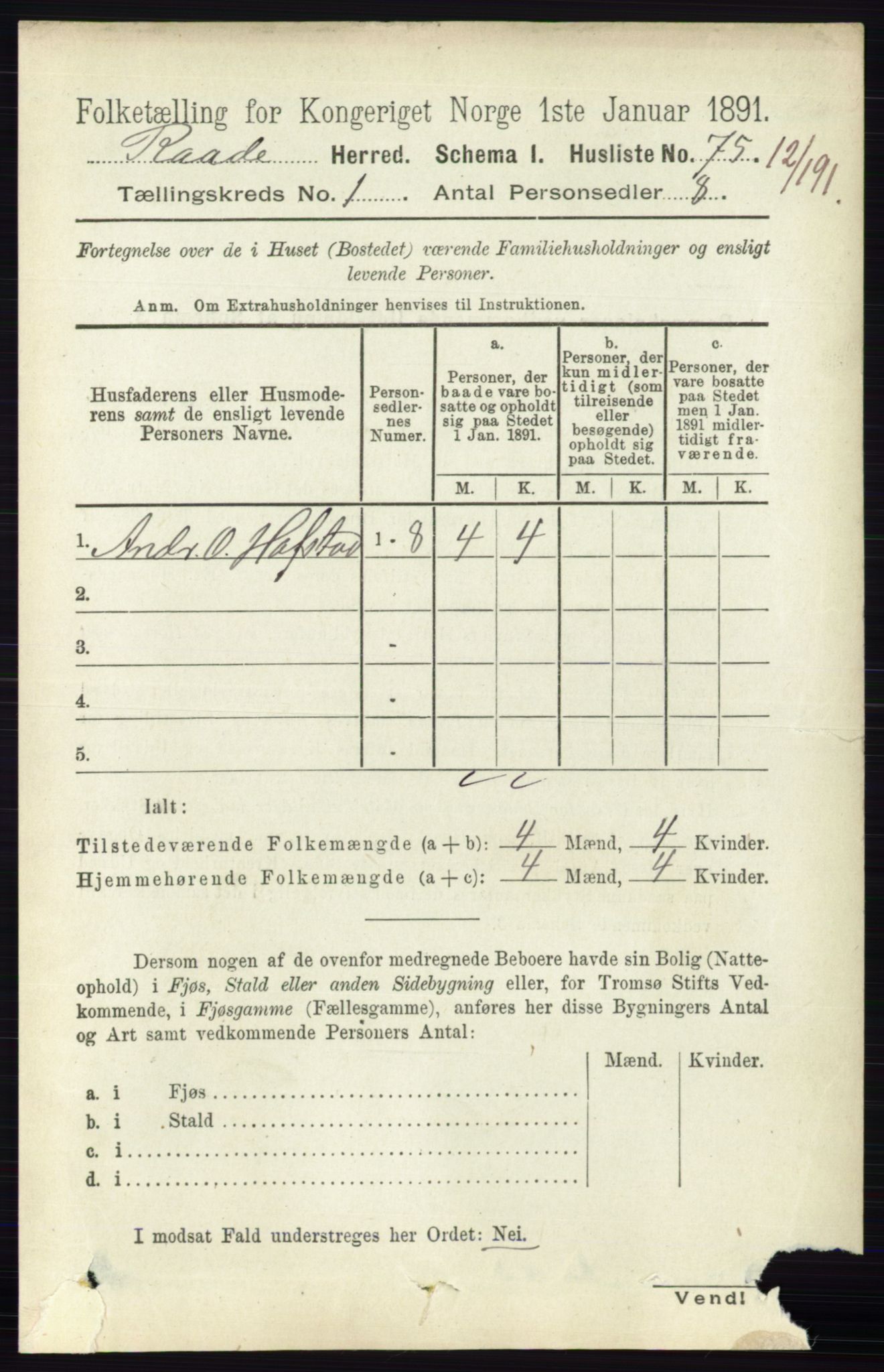 RA, 1891 census for 0135 Råde, 1891, p. 96