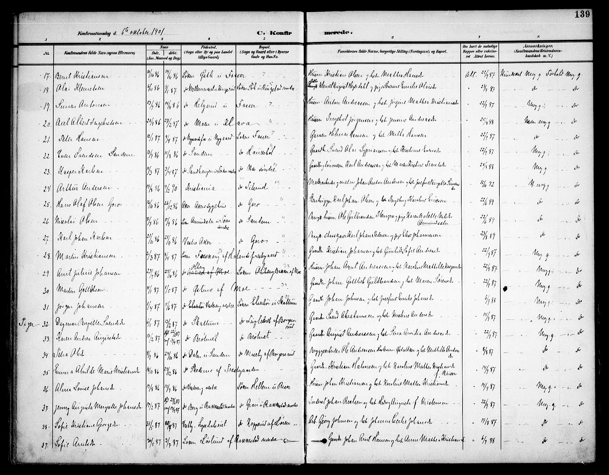 Høland prestekontor Kirkebøker, SAO/A-10346a/F/Fa/L0015: Parish register (official) no. I 15, 1897-1912, p. 139