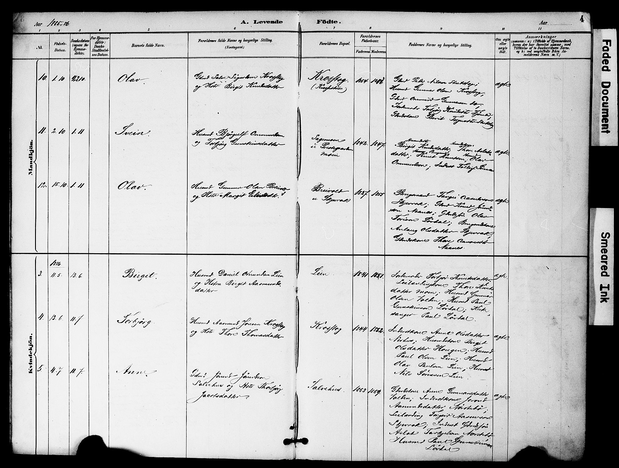 Bygland sokneprestkontor, SAK/1111-0006/F/Fa/Fab/L0007: Parish register (official) no. A 7, 1885-1909, p. 4