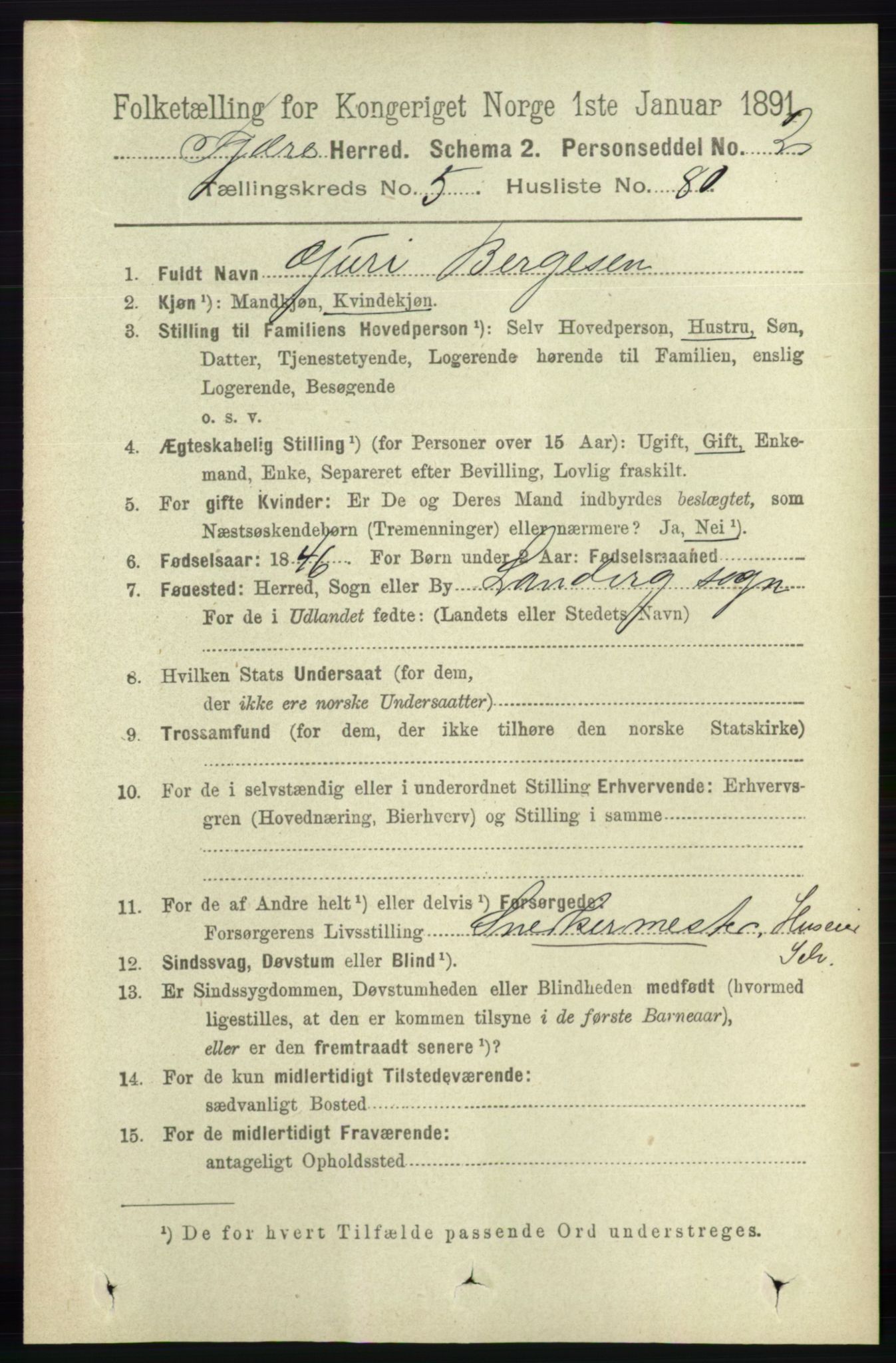 RA, 1891 census for 0923 Fjære, 1891, p. 2829
