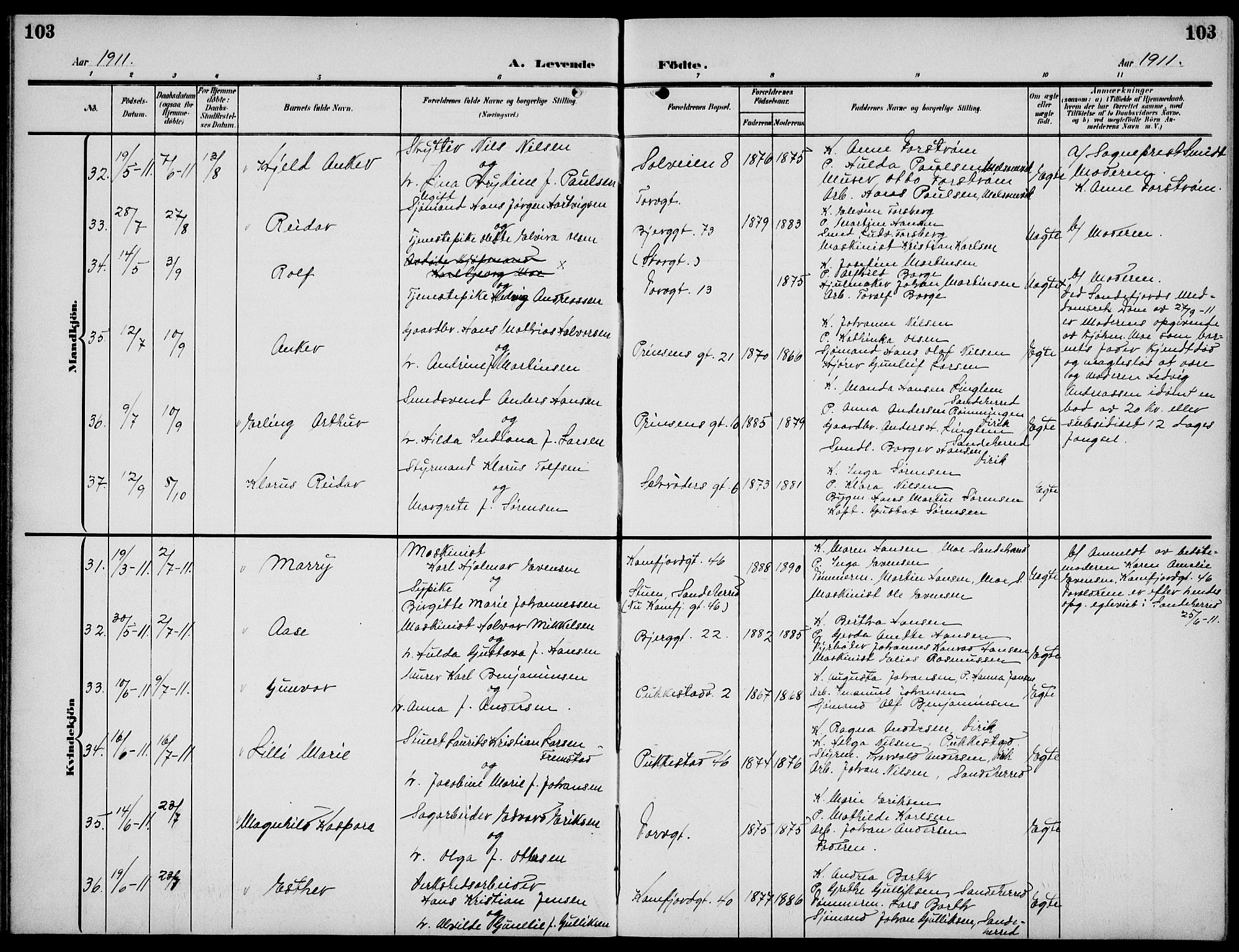 Sandefjord kirkebøker, AV/SAKO-A-315/G/Ga/L0003: Parish register (copy) no. 3, 1903-1920, p. 103