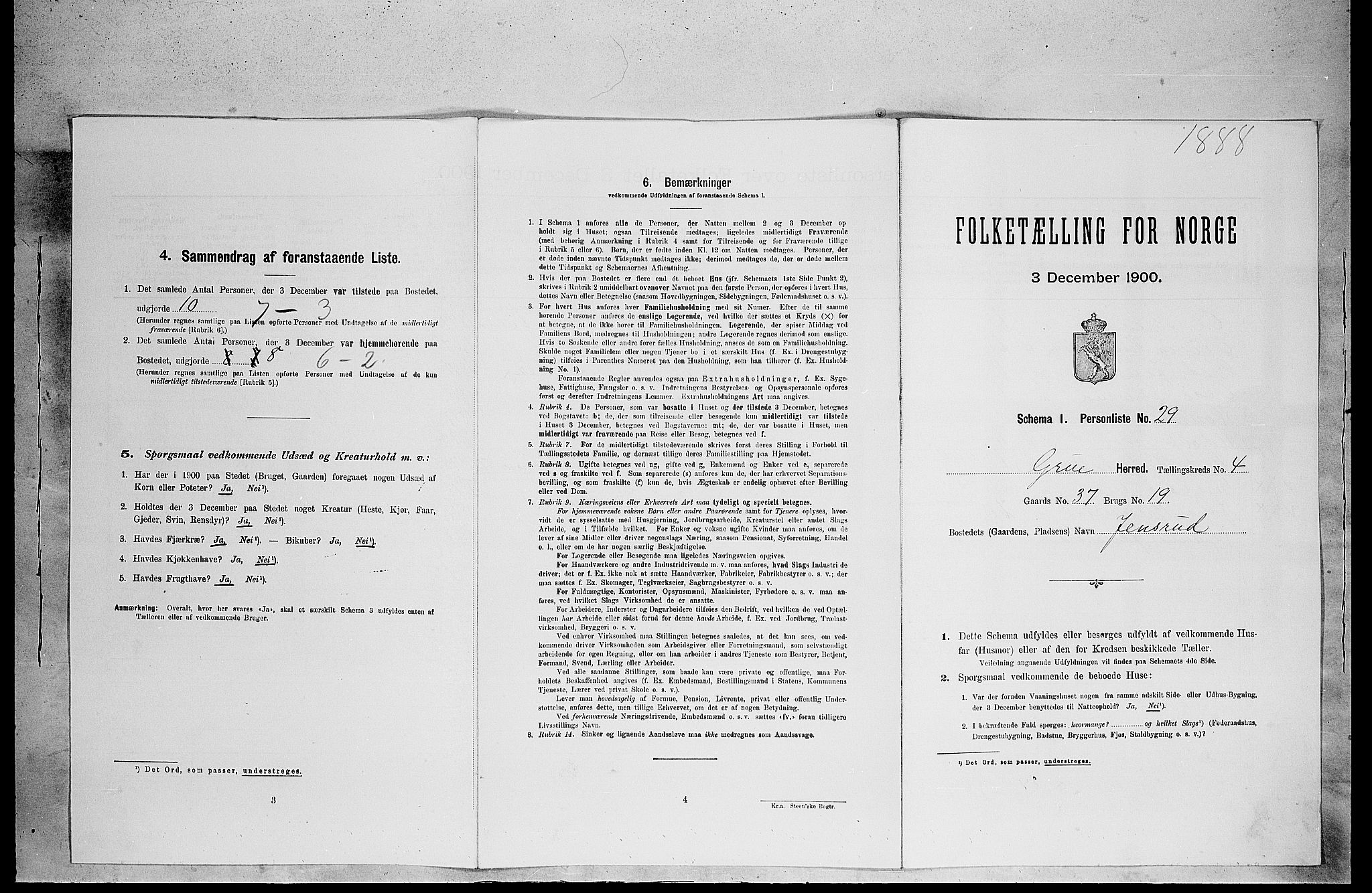 SAH, 1900 census for Grue, 1900, p. 807