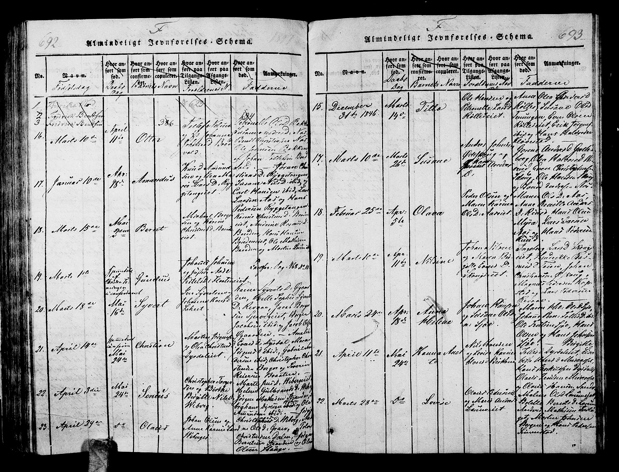 Sande Kirkebøker, AV/SAKO-A-53/G/Ga/L0001: Parish register (copy) no. 1, 1814-1847, p. 692-693