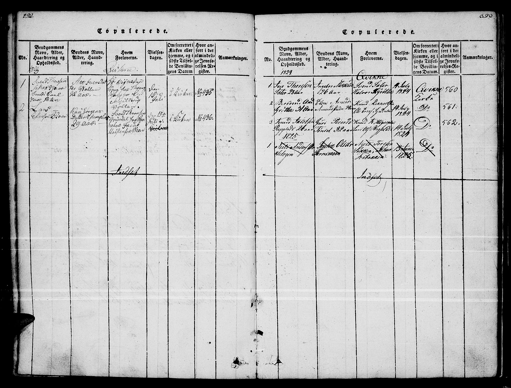 Kvikne prestekontor, SAH/PREST-064/H/Ha/Haa/L0004: Parish register (official) no. 4, 1815-1840, p. 392-393