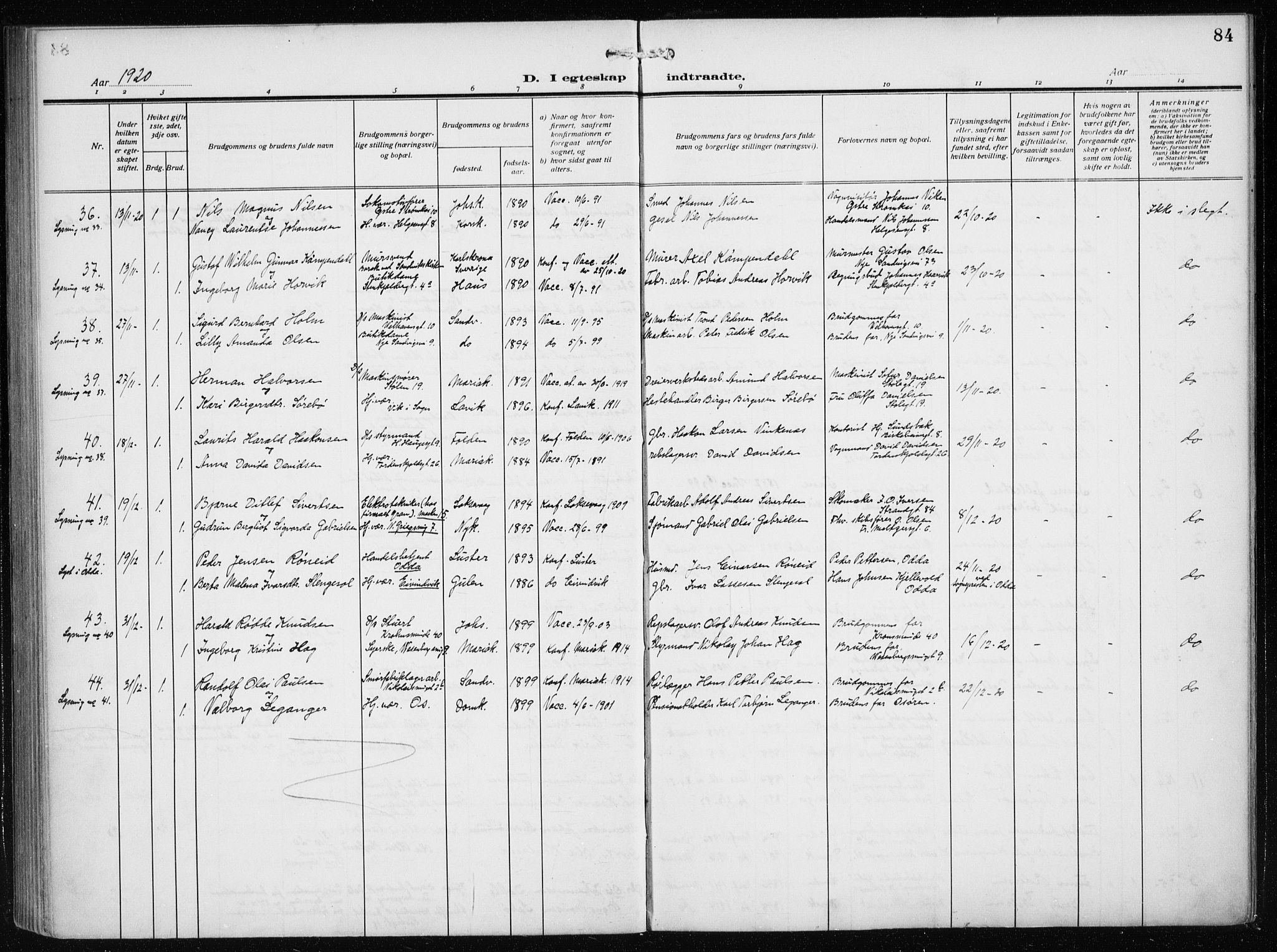 Mariakirken Sokneprestembete, AV/SAB-A-76901/H/Haa/L0015: Parish register (official) no. C 3, 1913-1927, p. 84