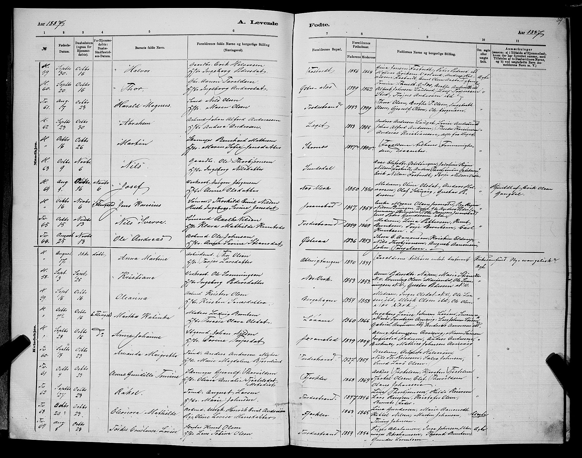 Holt sokneprestkontor, AV/SAK-1111-0021/F/Fb/L0010: Parish register (copy) no. B 10, 1883-1896, p. 59