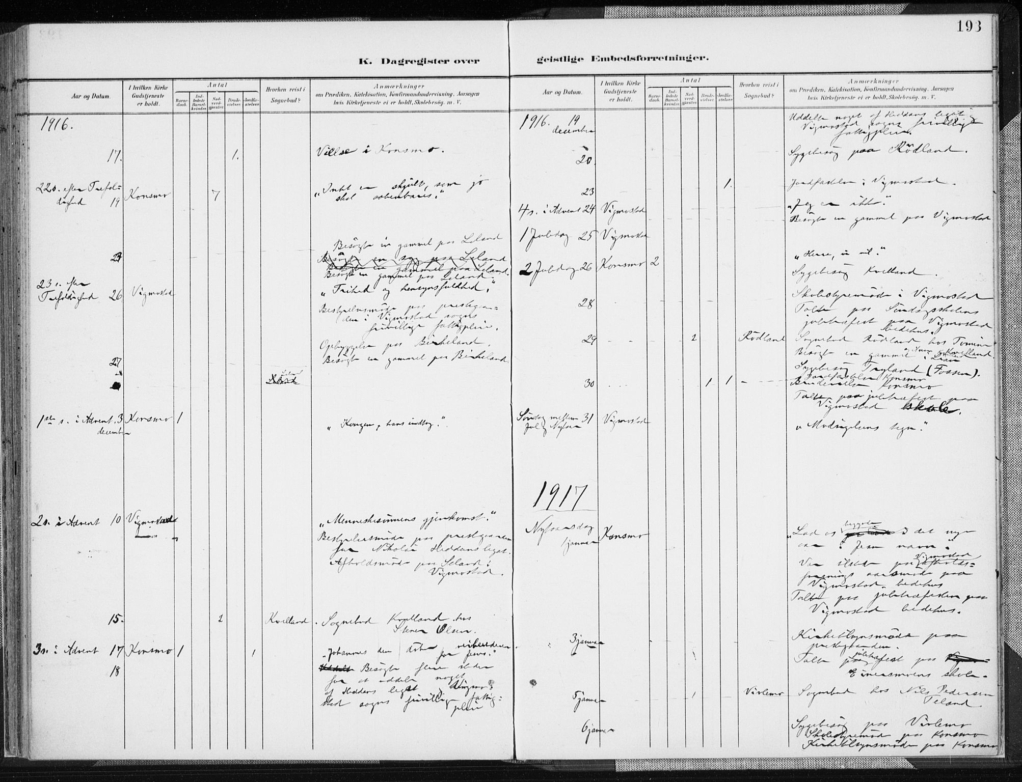 Nord-Audnedal sokneprestkontor, AV/SAK-1111-0032/F/Fa/Fab/L0004: Parish register (official) no. A 4, 1901-1917, p. 193