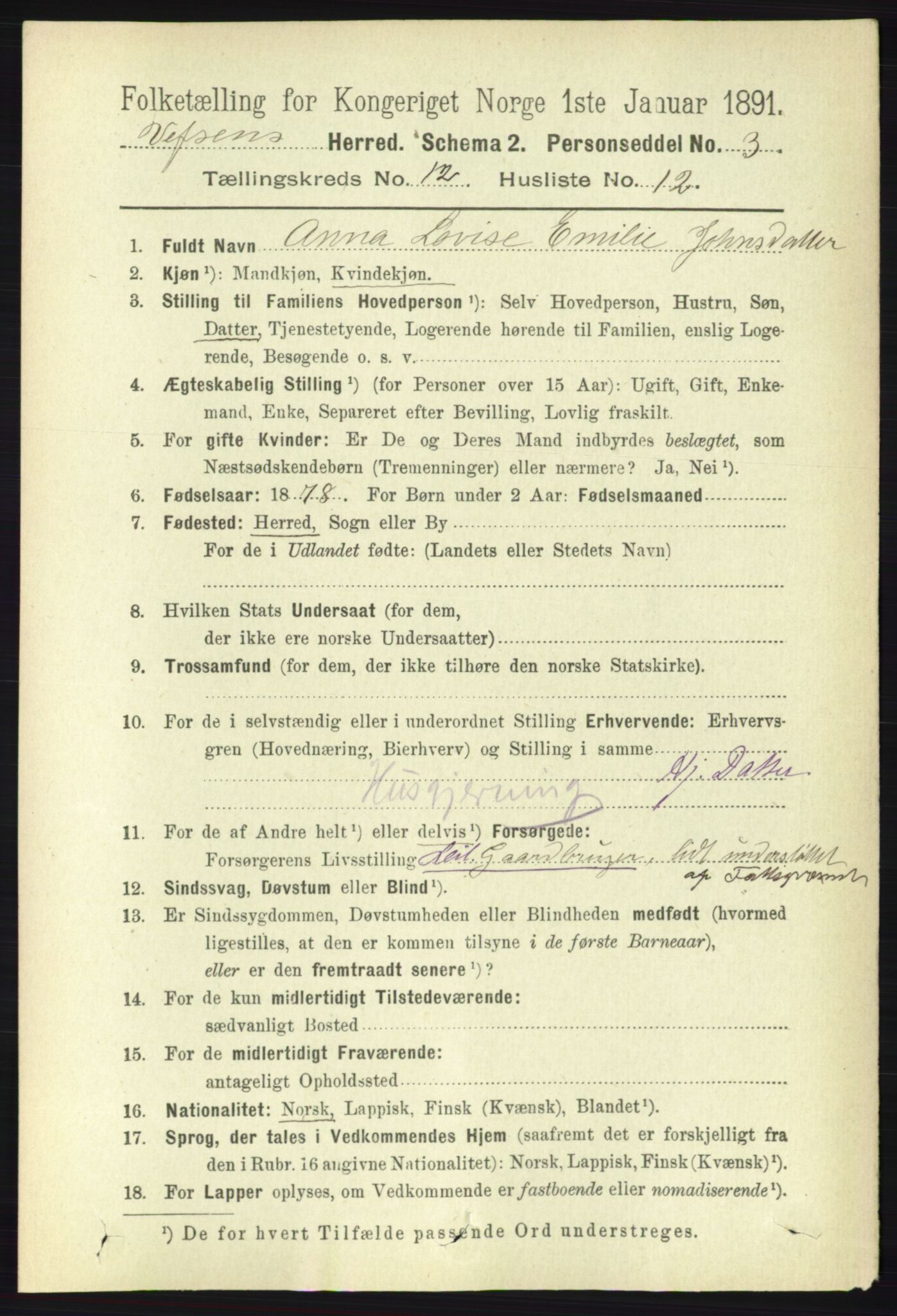 RA, 1891 census for 1824 Vefsn, 1891, p. 6152