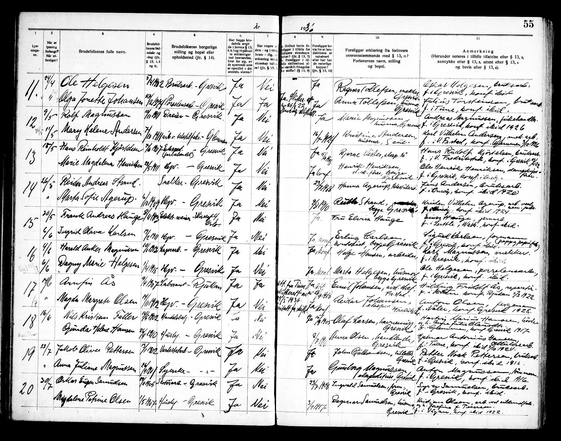 Onsøy prestekontor Kirkebøker, SAO/A-10914/H/Hb/L0001: Banns register no. II 1, 1919-1949, p. 55